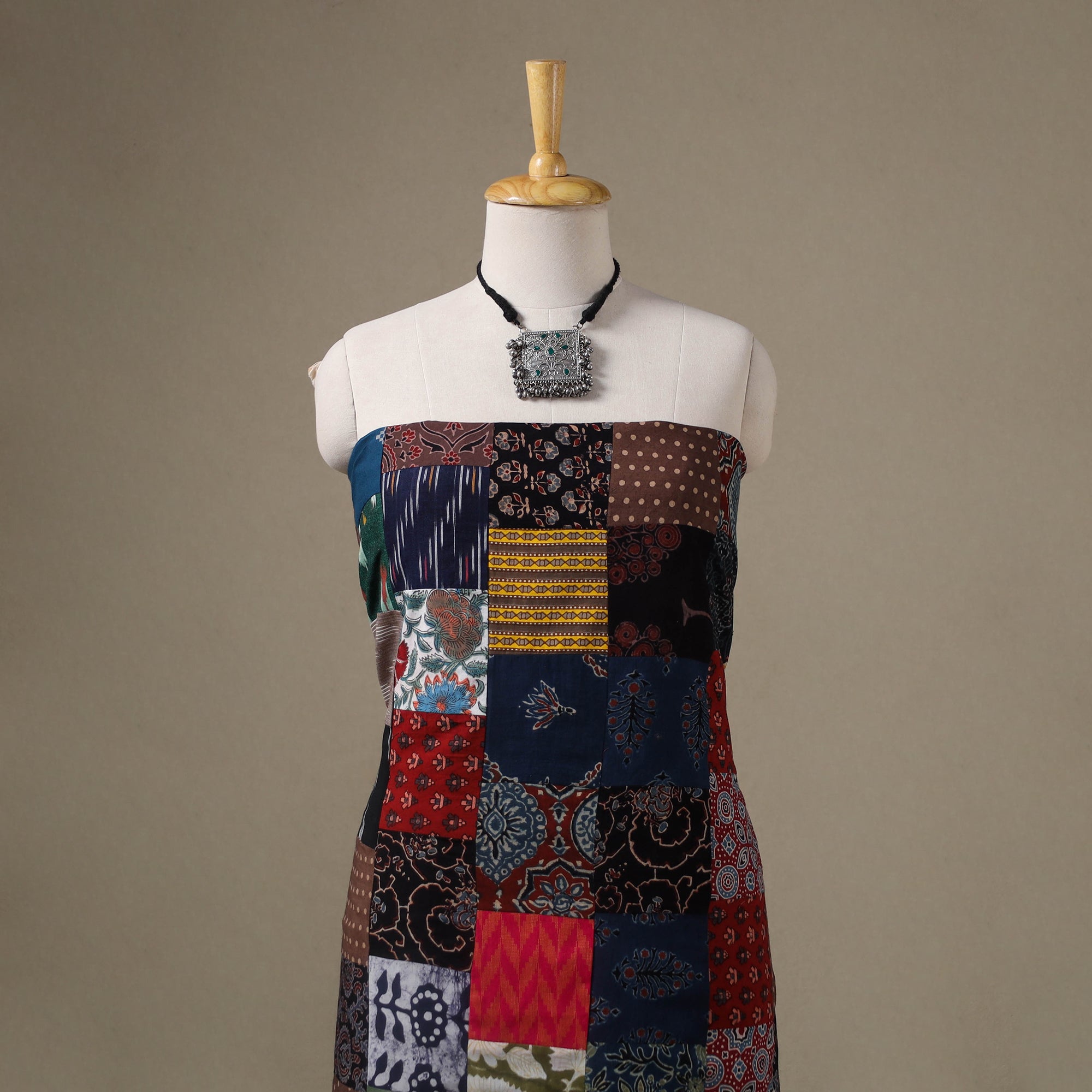 Multicolour Hand-Stitched Mosaic Cotton Kurta Material