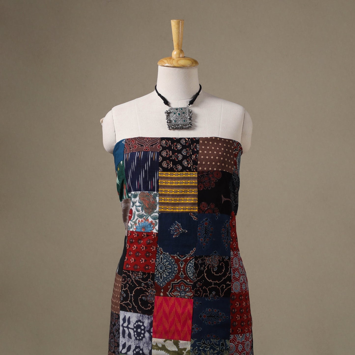 Multicolour Hand-Stitched Mosaic Cotton Kurta Material