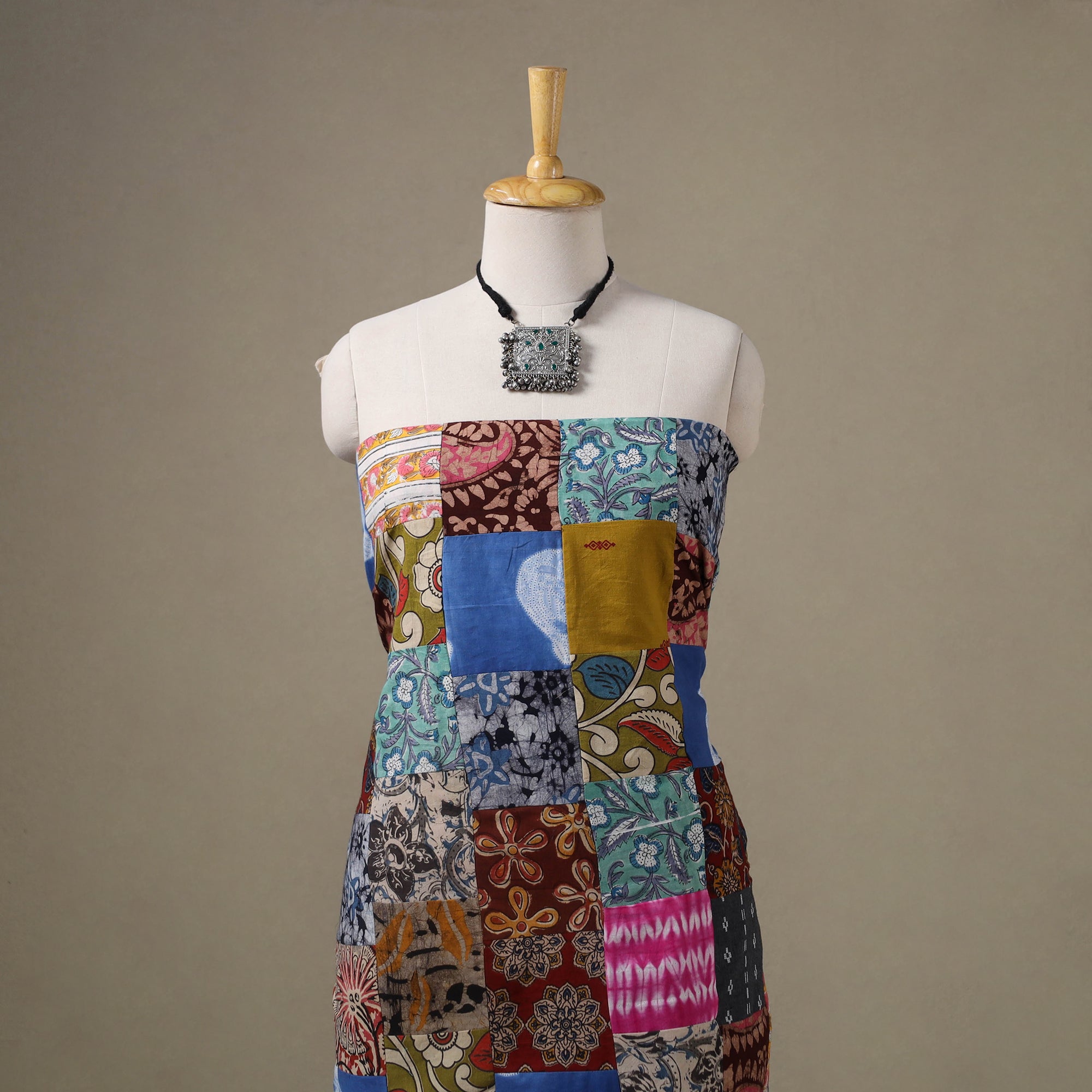 Multicolor - hand-stitched mosaic cotton unstitched kurta