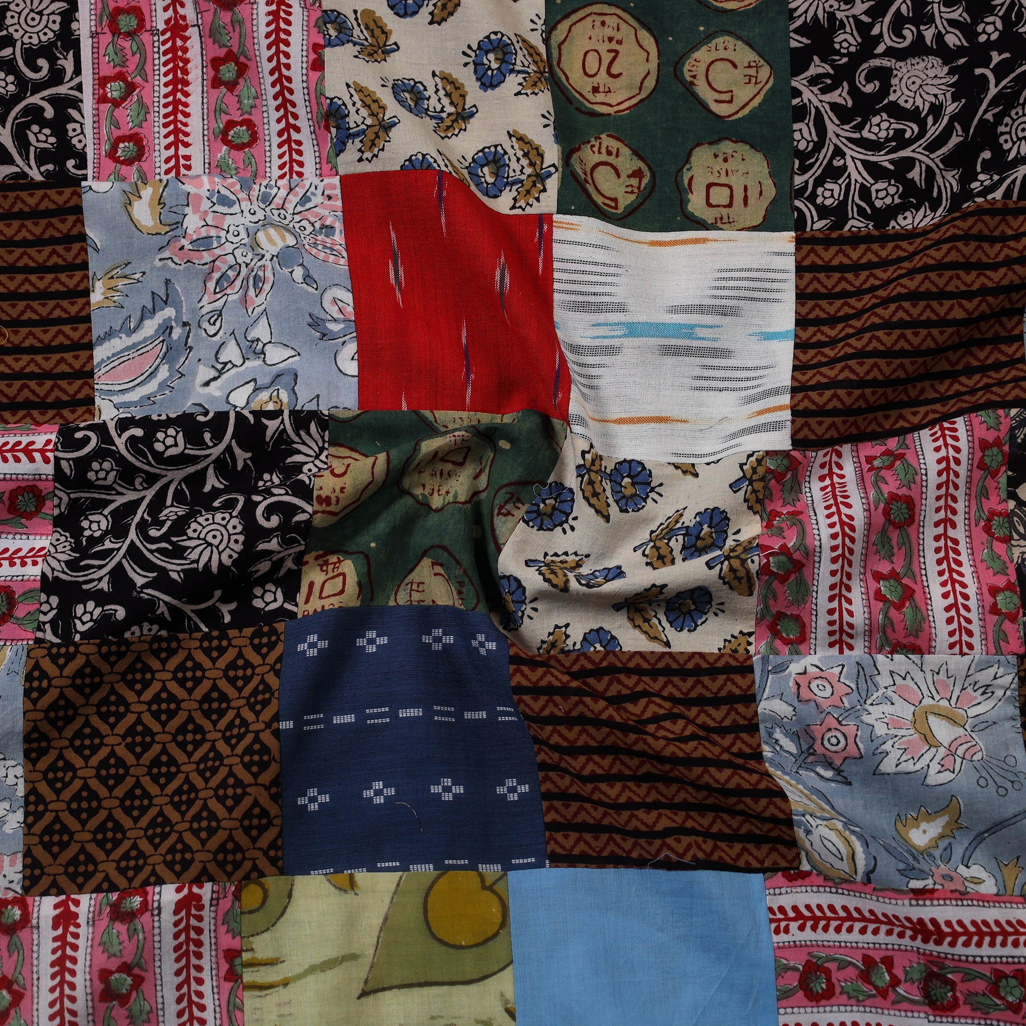 Multicolor - hand-stitched mosaic cotton unstitched kurta