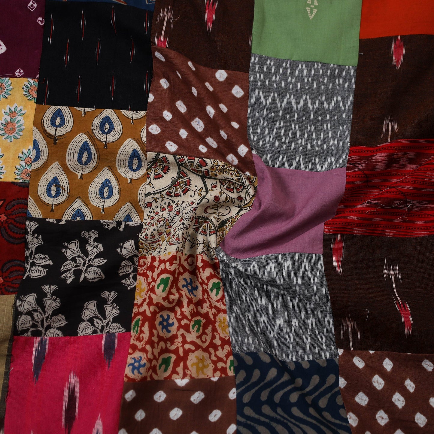 Multicolour Hand-Stitched Mosaic Cotton Kurta Material