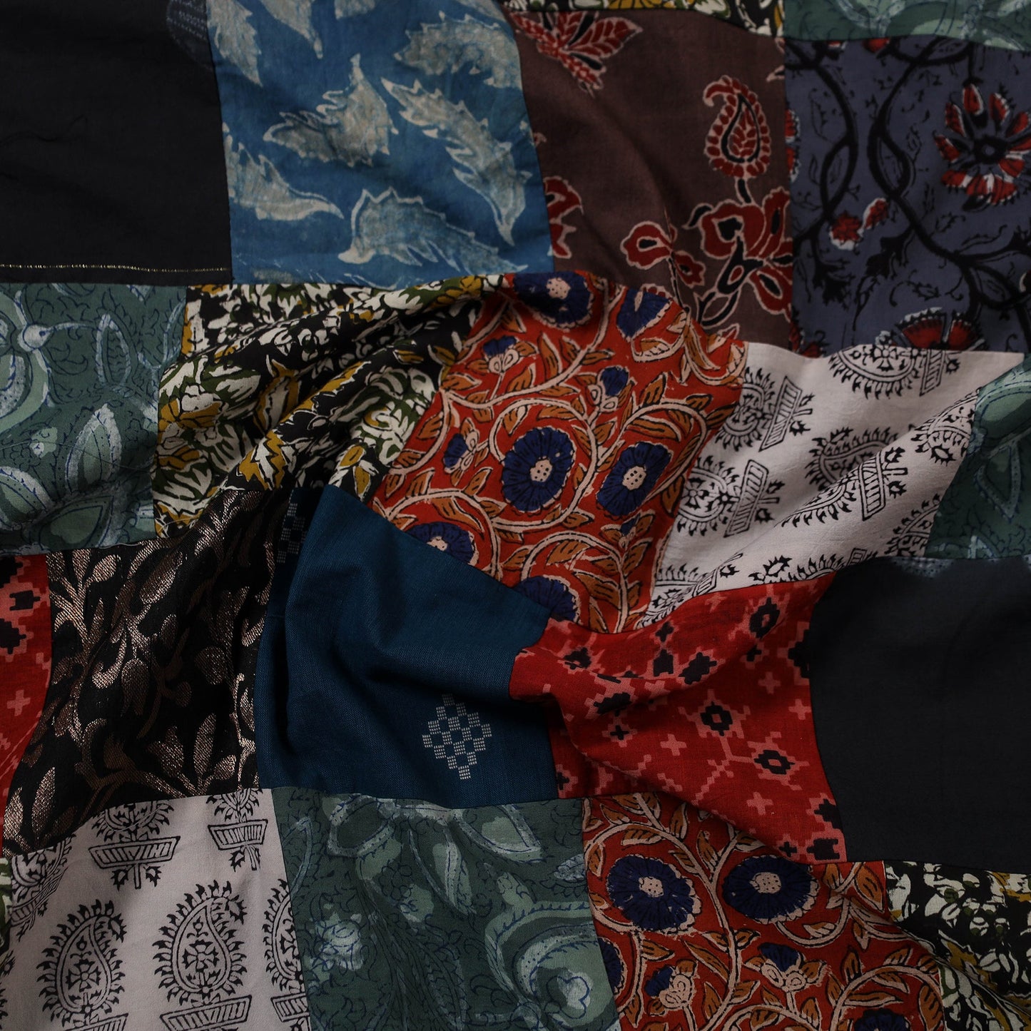 Multicolour Hand-Stitched Mosaic Cotton Kurta Material