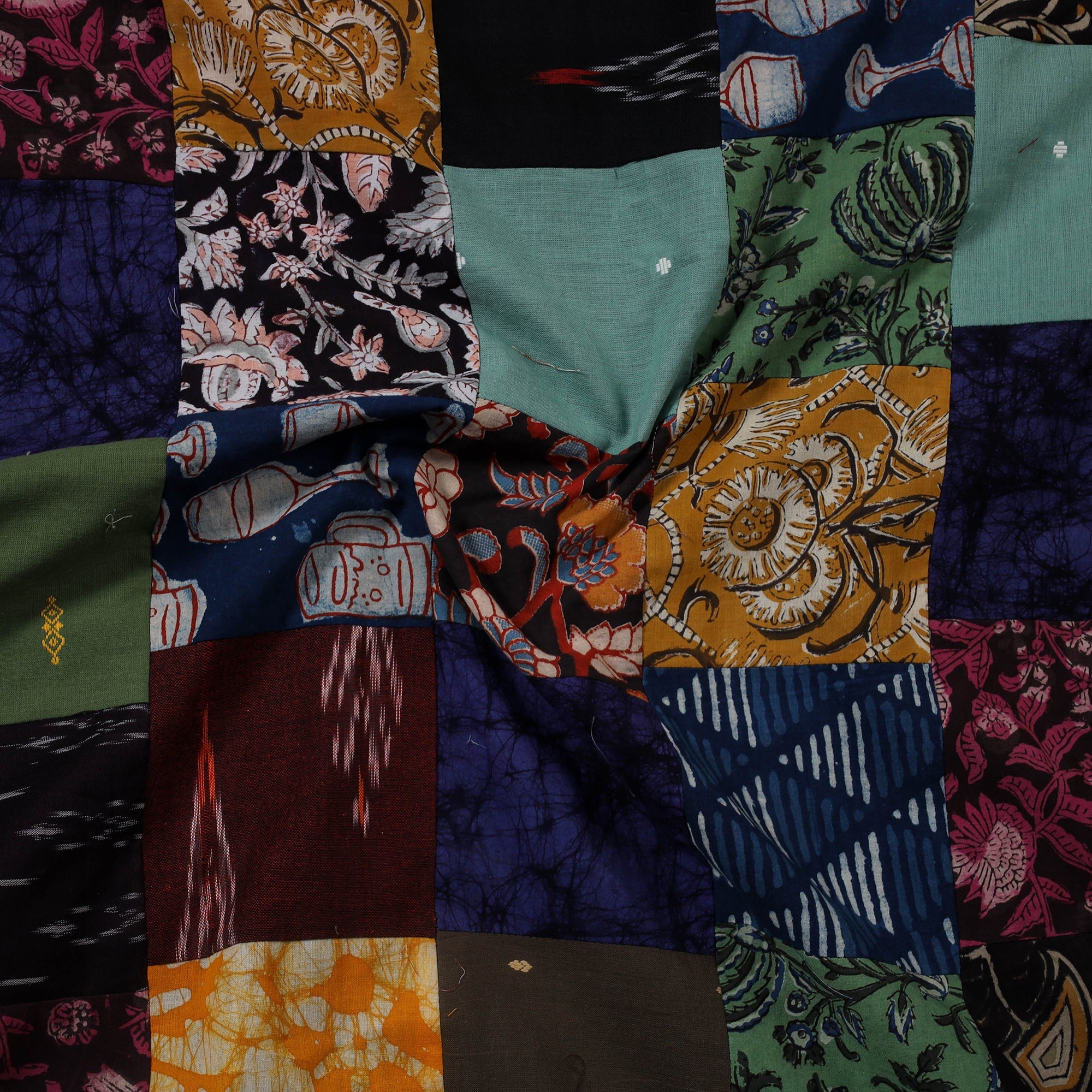 Multicolour Hand-Stitched Mosaic Cotton Kurta Material