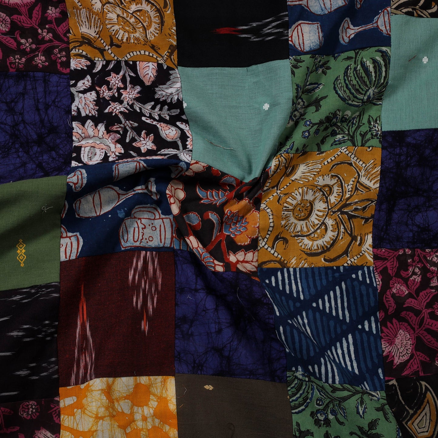 Multicolour Hand-Stitched Mosaic Cotton Kurta Material