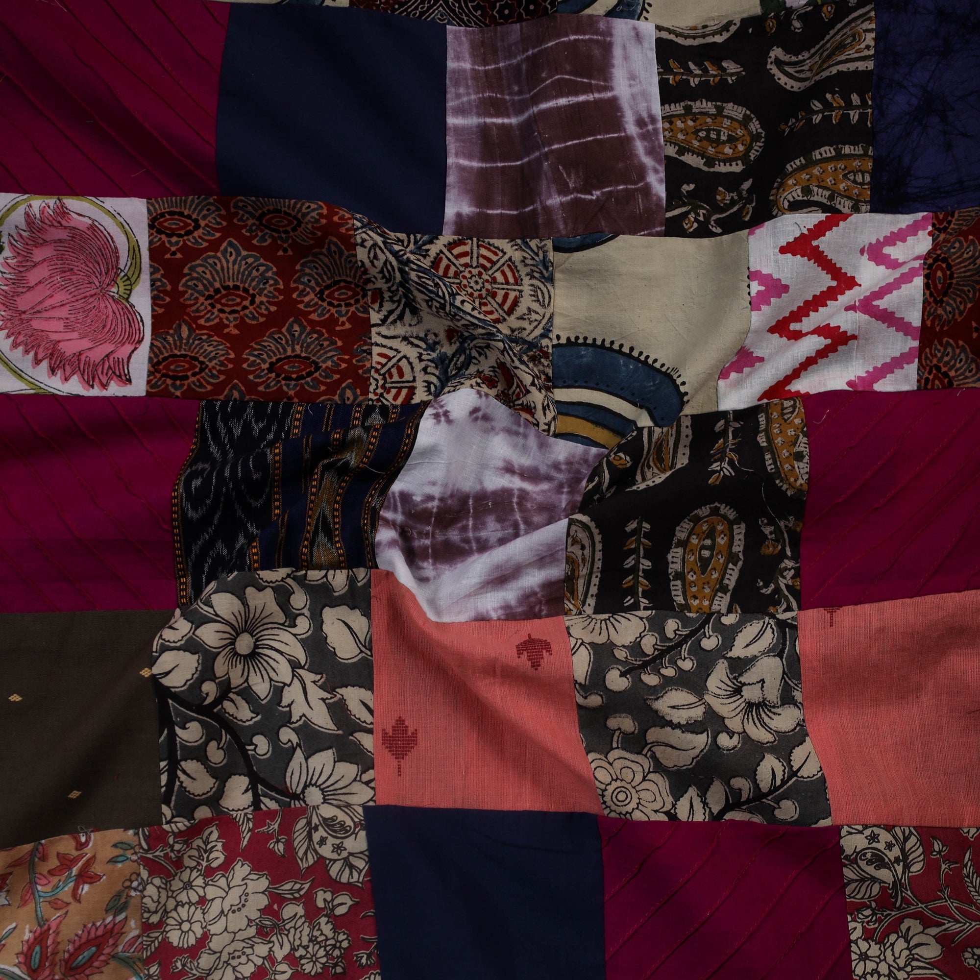 Multicolour Hand-Stitched Mosaic Cotton Kurta Material