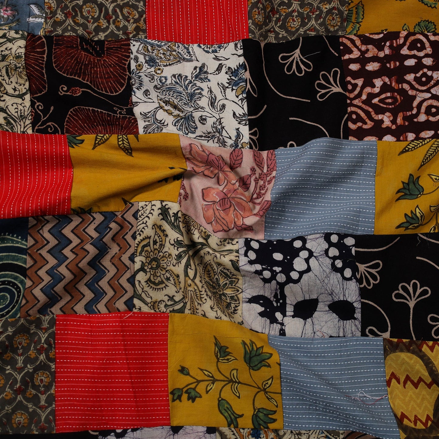 Multicolour Hand-Stitched Mosaic Cotton Kurta Material