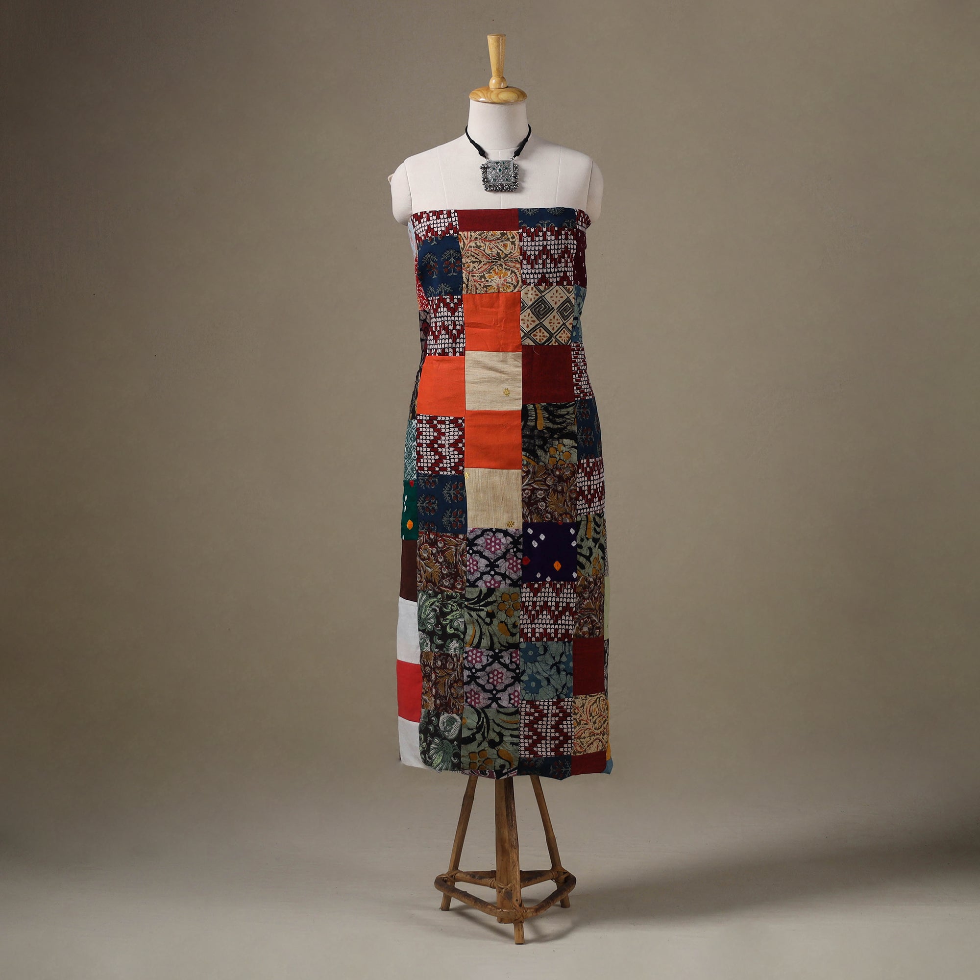 Multicolour Hand-Stitched Mosaic Cotton Kurta Material