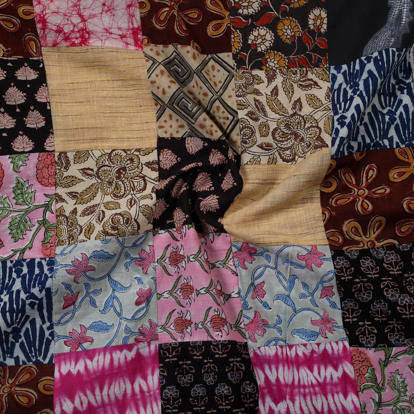 Multicolour Hand-Stitched Mosaic Cotton Kurta Material