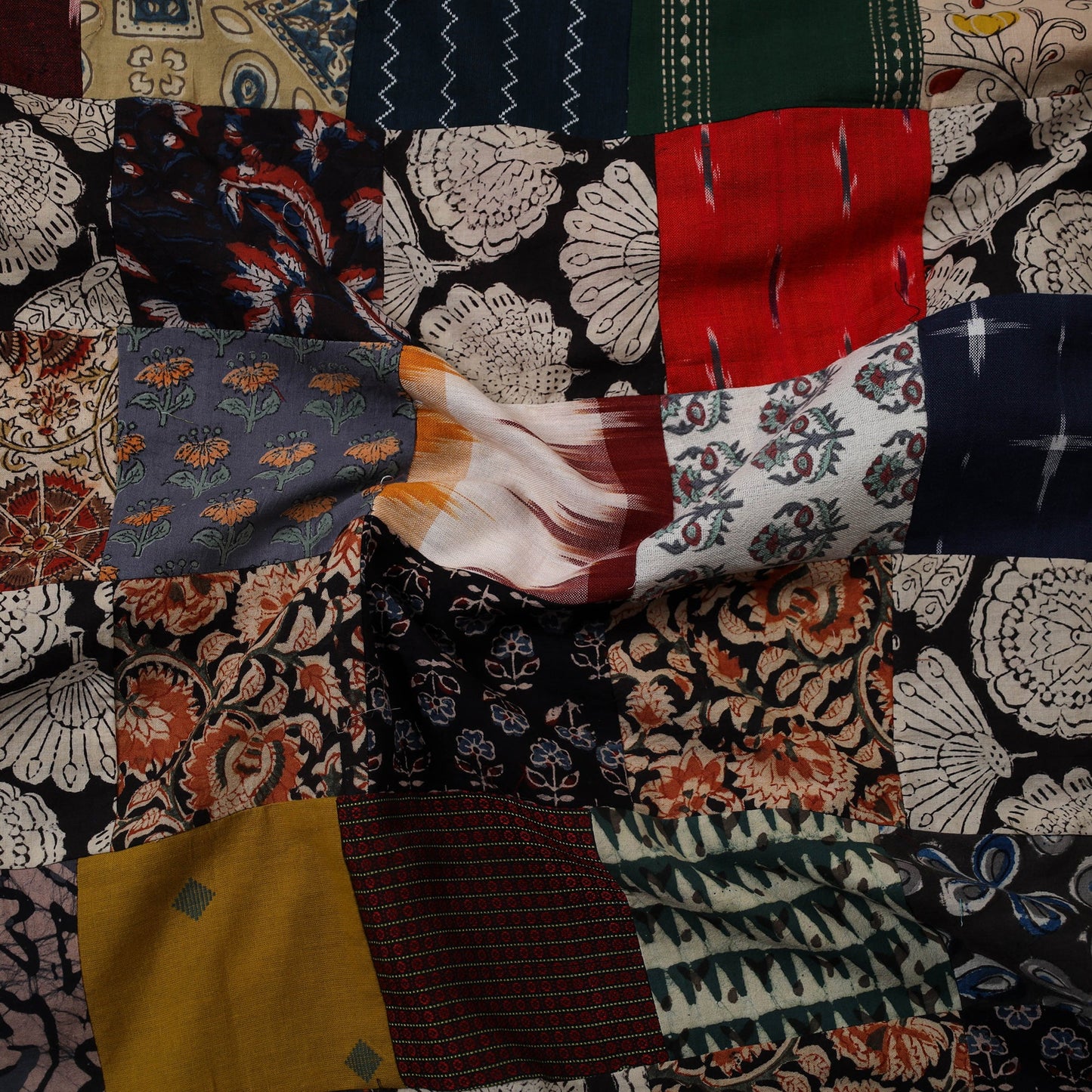 Multicolour Hand-Stitched Mosaic Cotton Kurta Material