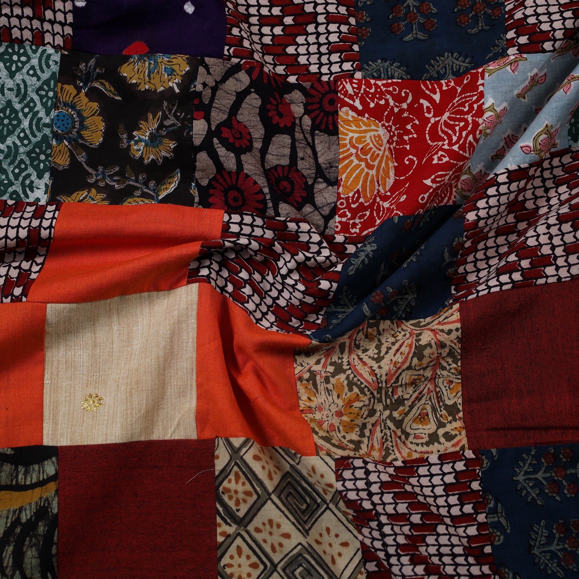 Multicolour Hand-Stitched Mosaic Cotton Kurta Material