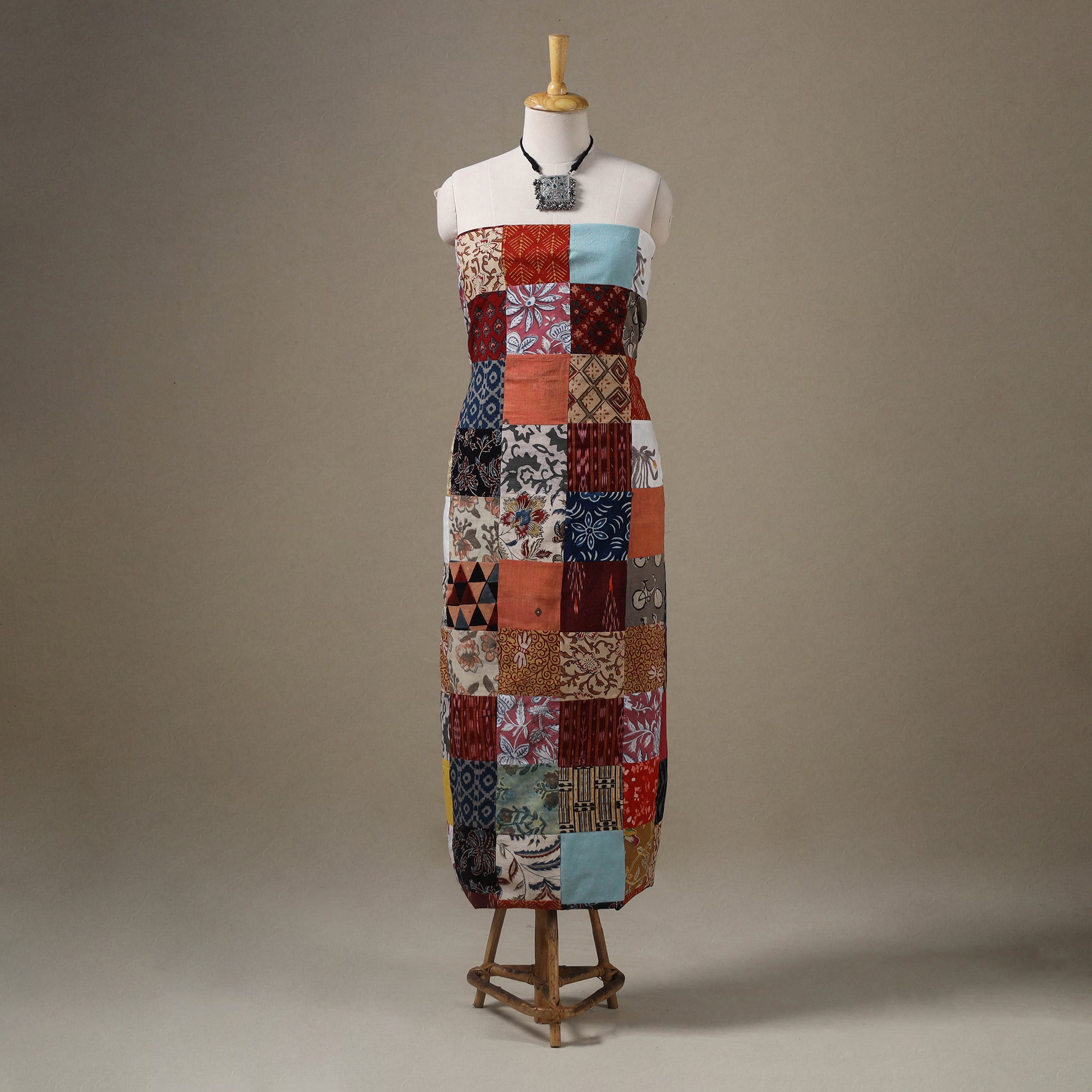 Multicolour Hand-Stitched Mosaic Cotton Kurta Material