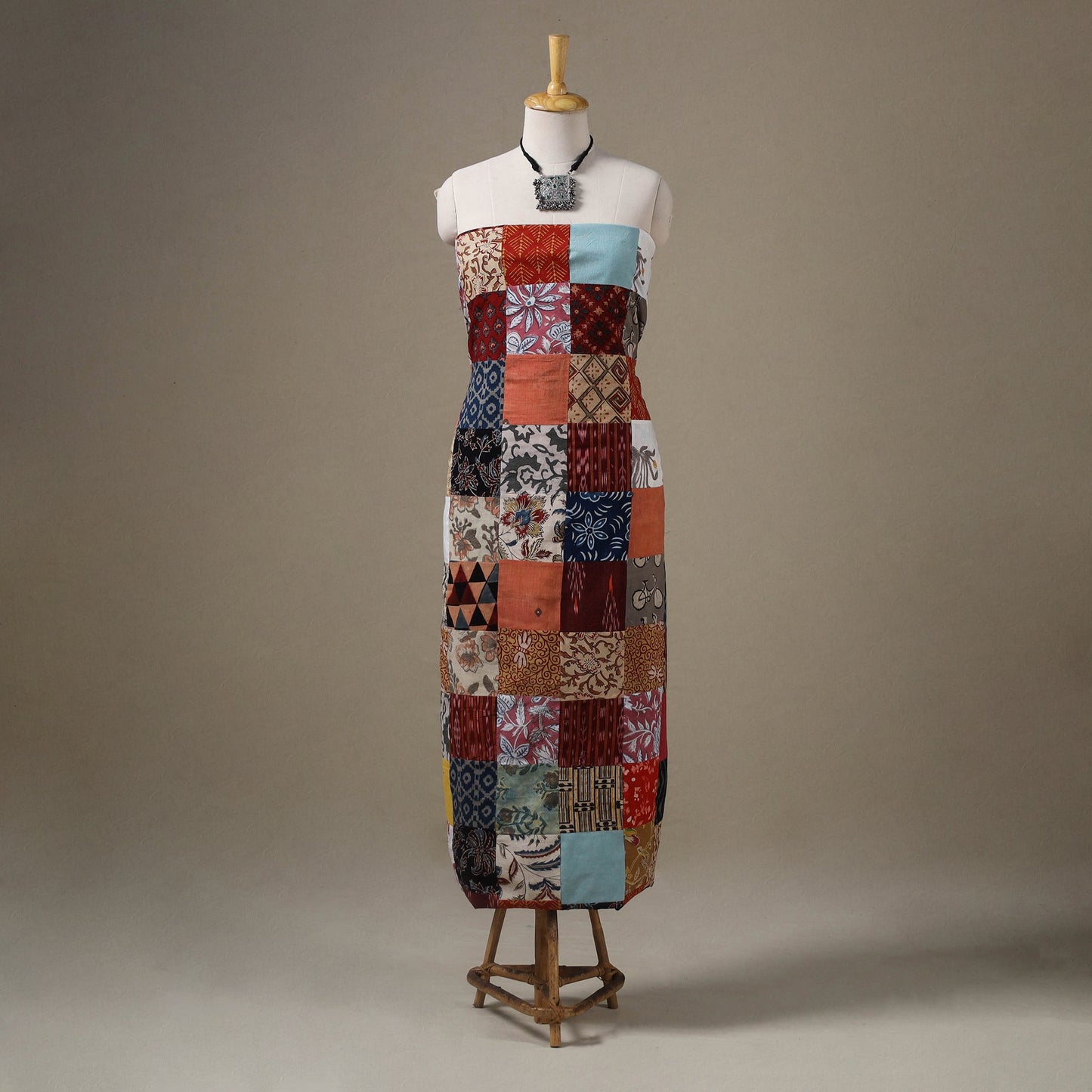 Multicolour Hand-Stitched Mosaic Cotton Kurta Material