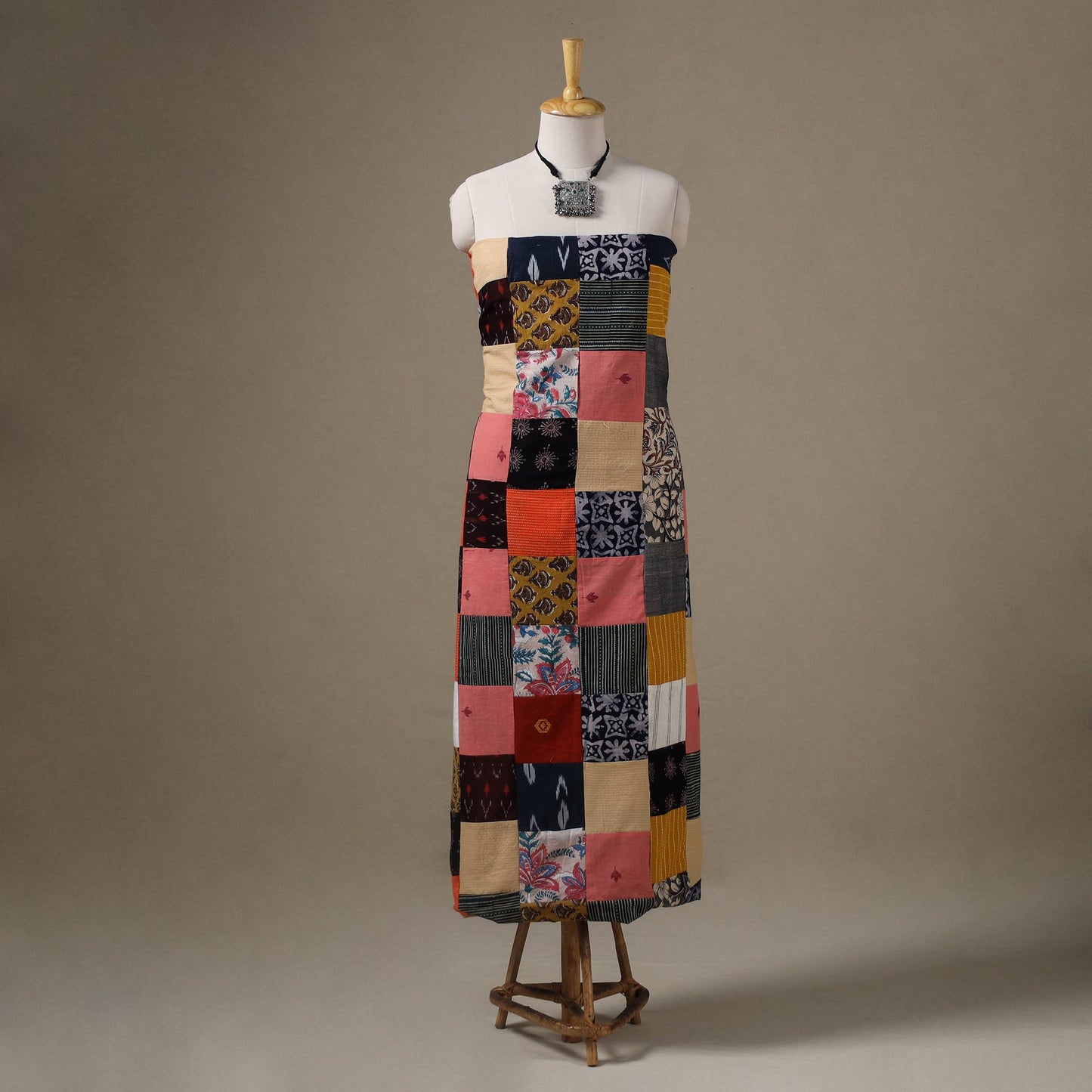 Multicolor - hand-stitched mosaic cotton unstitched kurta