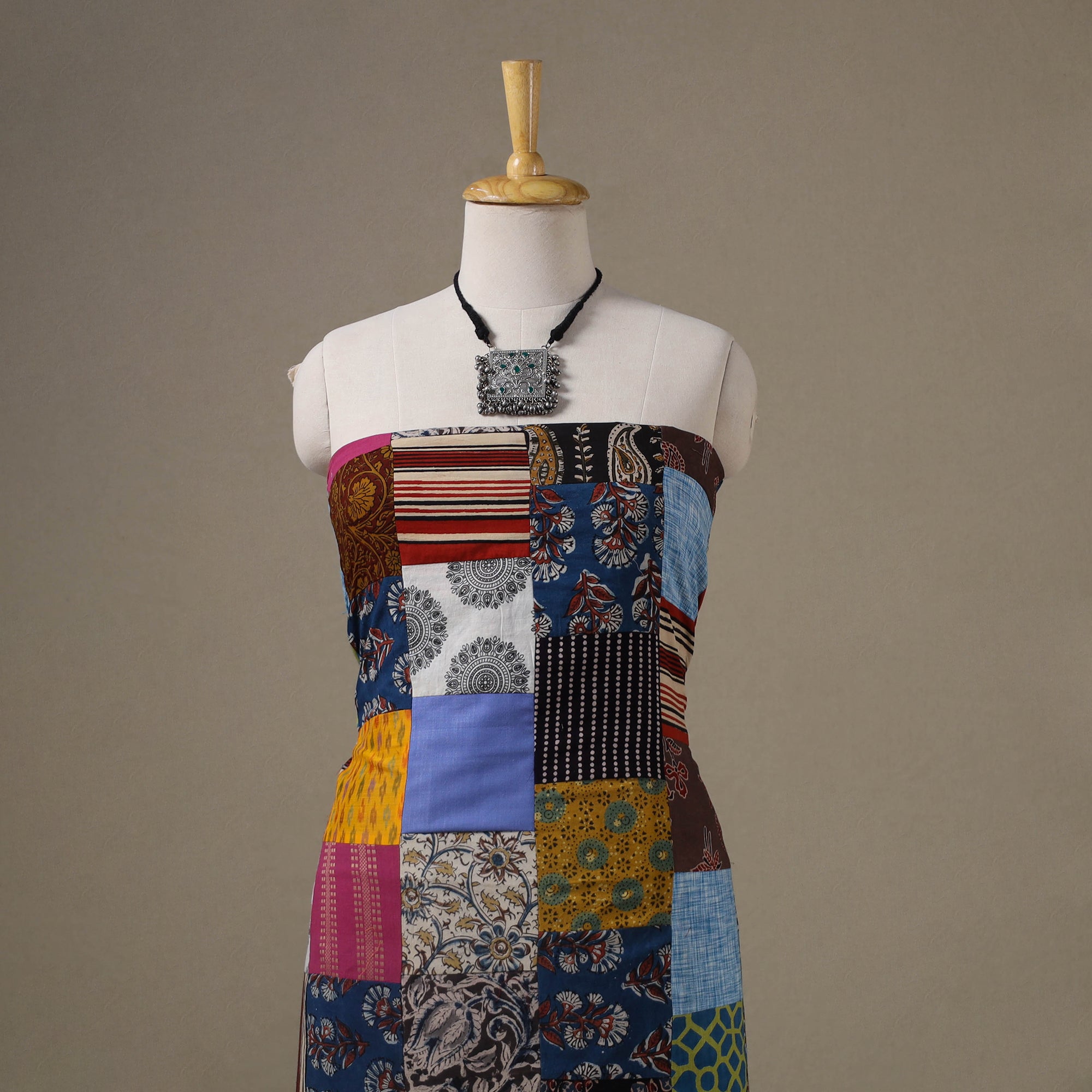 Multicolour Hand-Stitched Mosaic Cotton Kurta Material