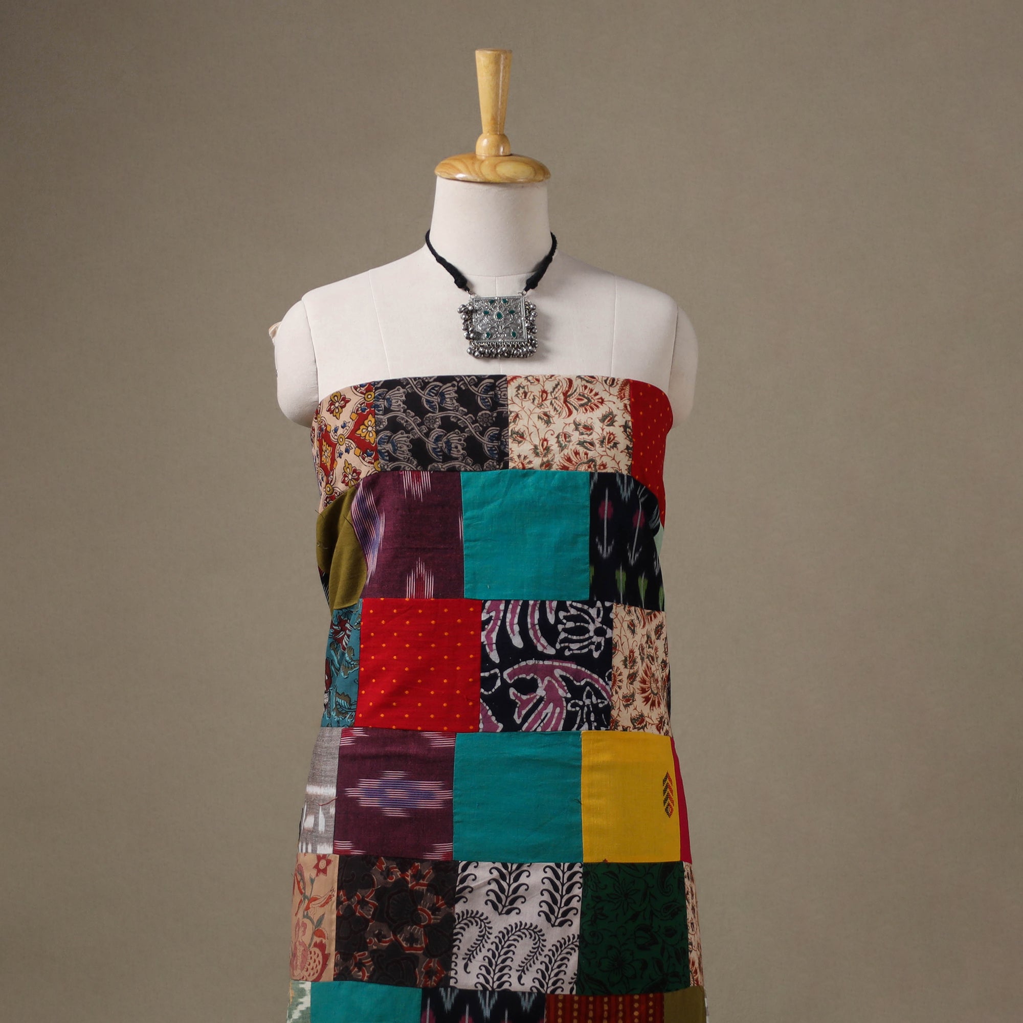 Multicolour Hand-Stitched Mosaic Cotton Kurta Material