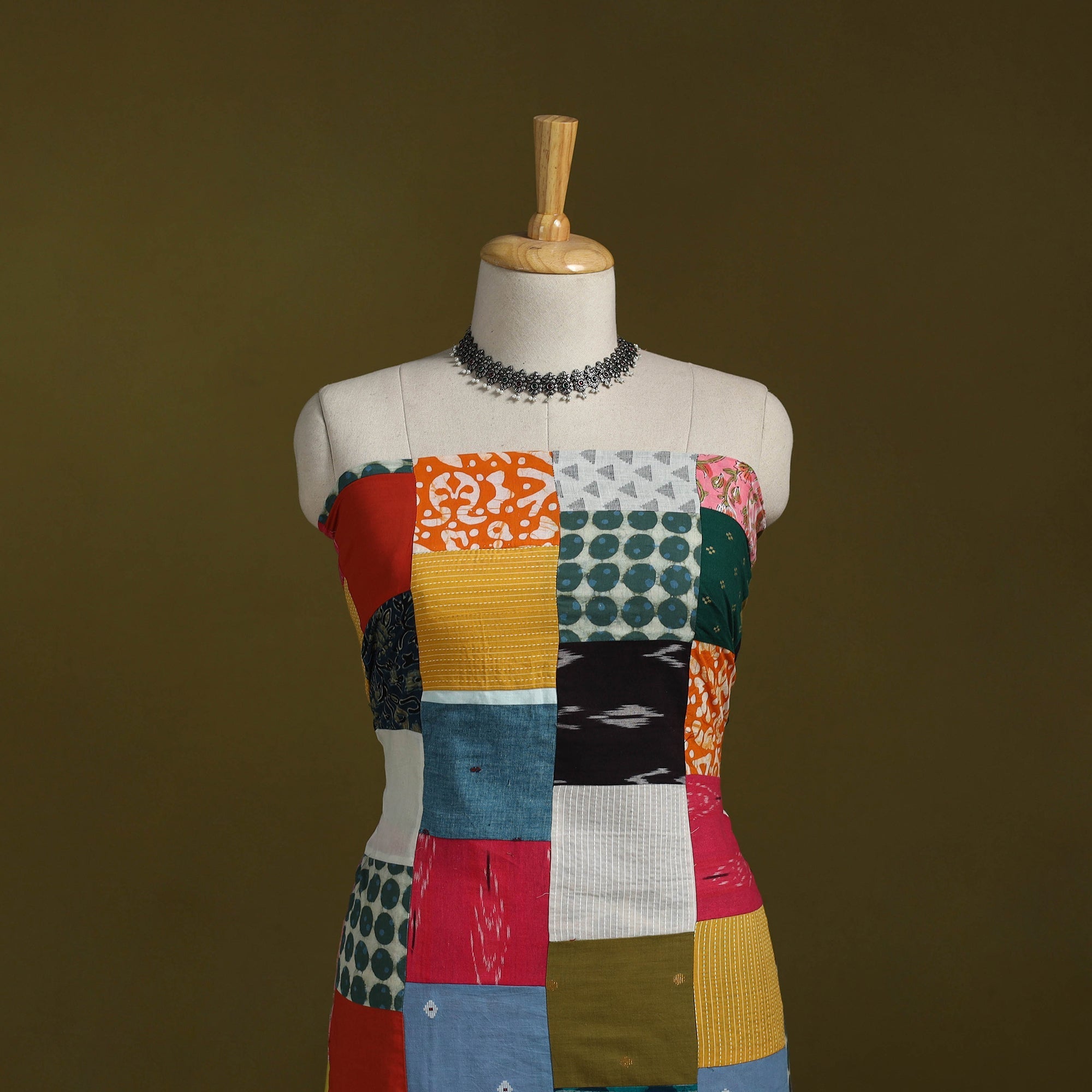 Hand-stitched mosaic cotton unstitched kurta material