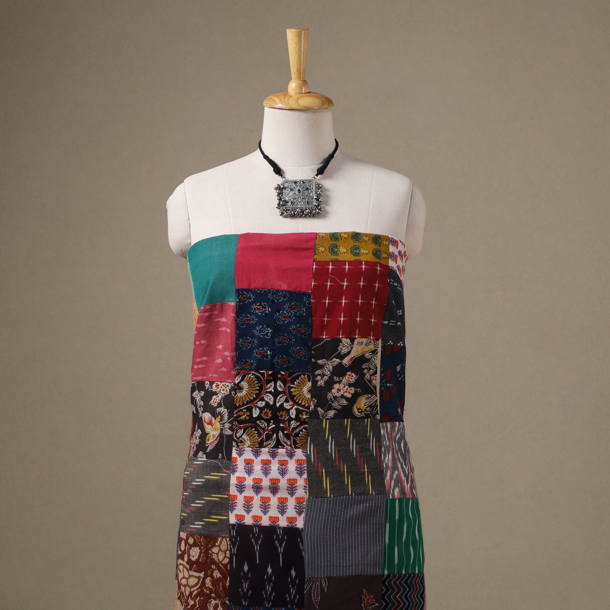 Multicolour Hand-Stitched Mosaic Cotton Kurta Material