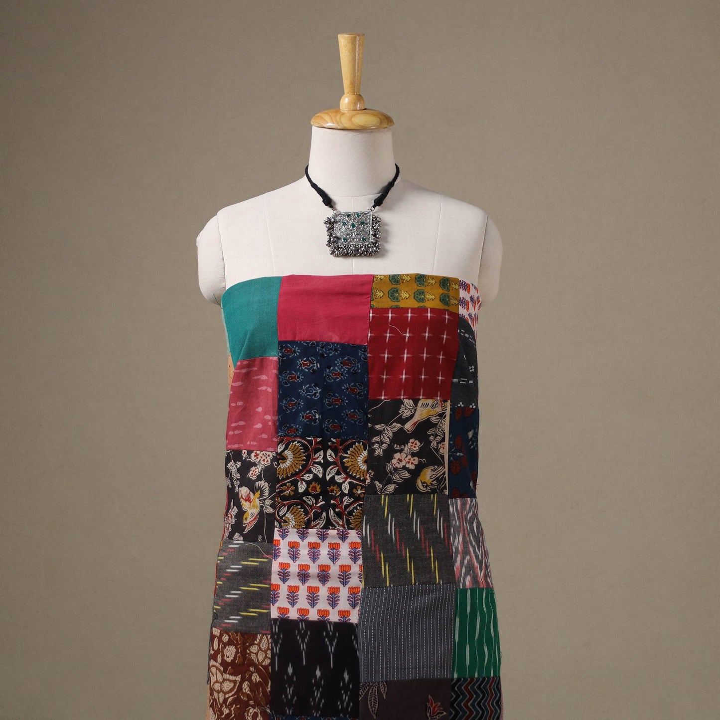 Multicolour Hand-Stitched Mosaic Cotton Kurta Material