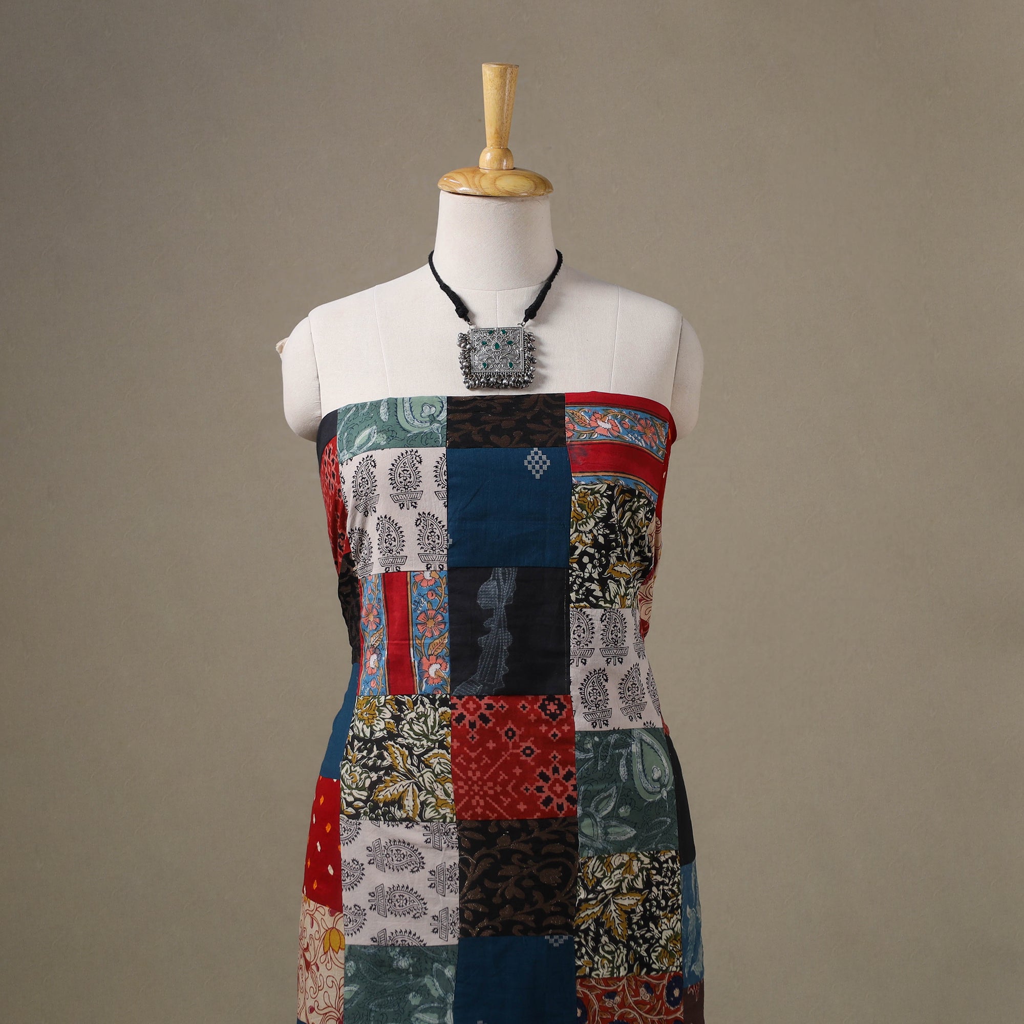 Multicolour Hand-Stitched Mosaic Cotton Kurta Material