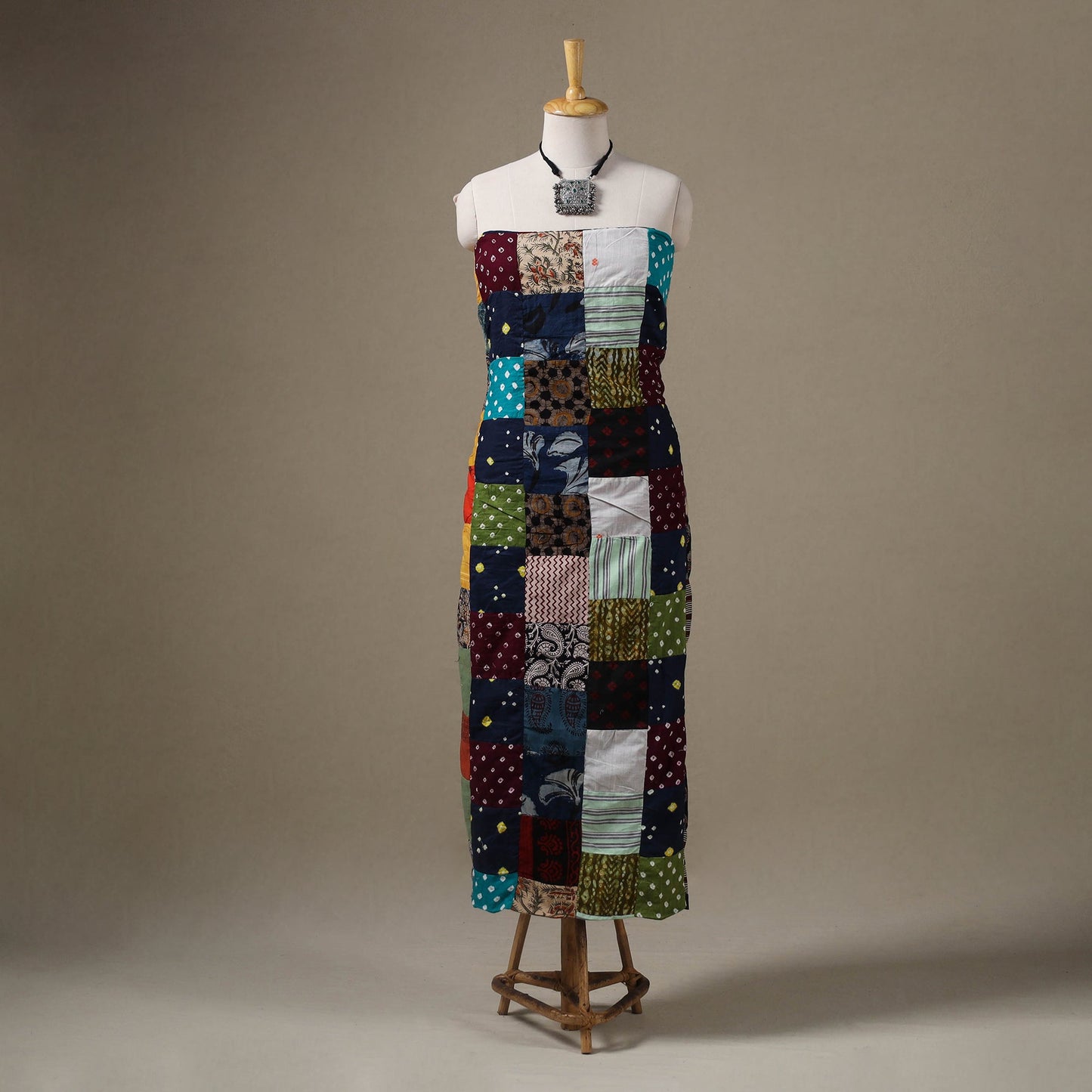 Multicolour Hand-Stitched Mosaic Cotton Kurta Material