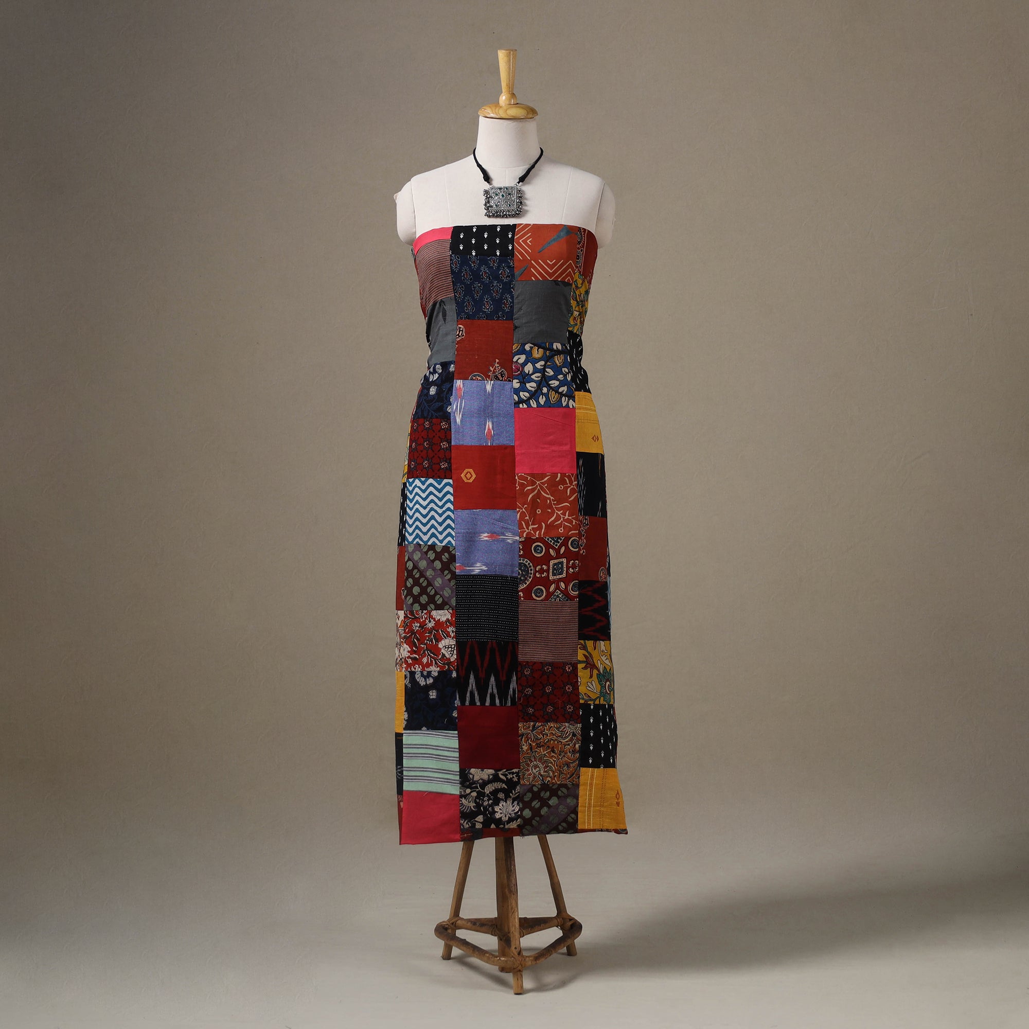 Multicolor - hand-stitched mosaic cotton unstitched kurta