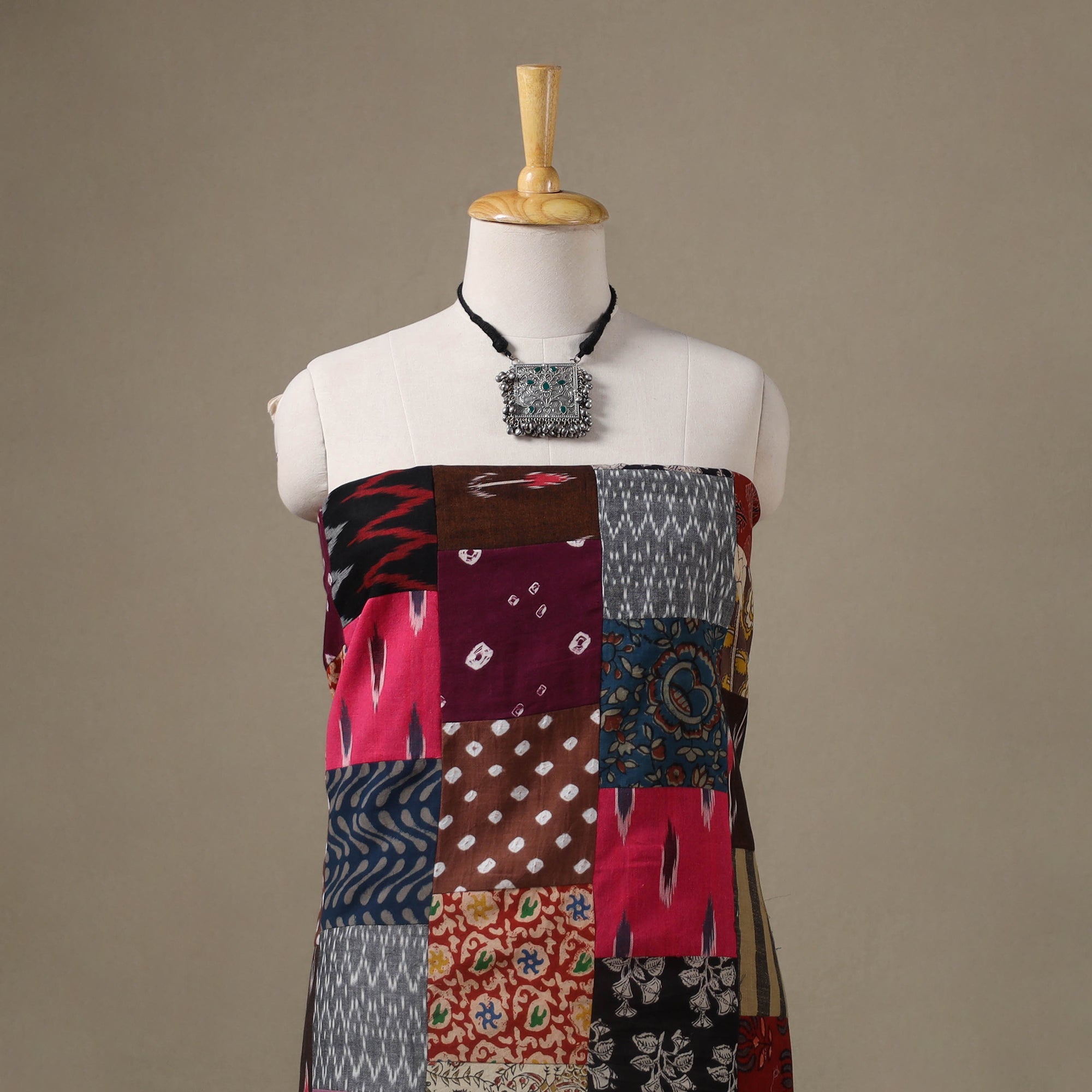 Multicolour Hand-Stitched Mosaic Cotton Kurta Material