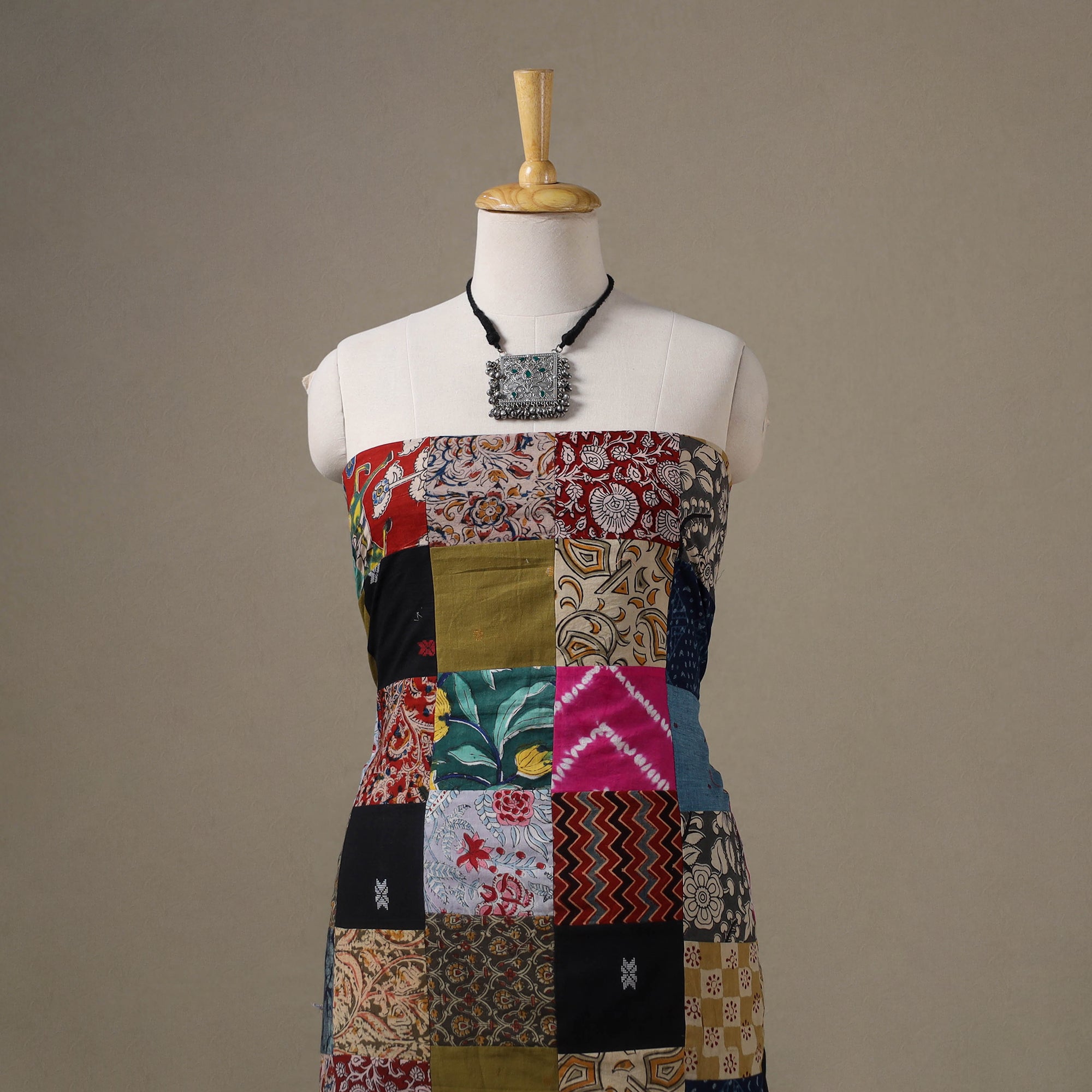 Multicolour Hand-Stitched Mosaic Cotton Kurta Material