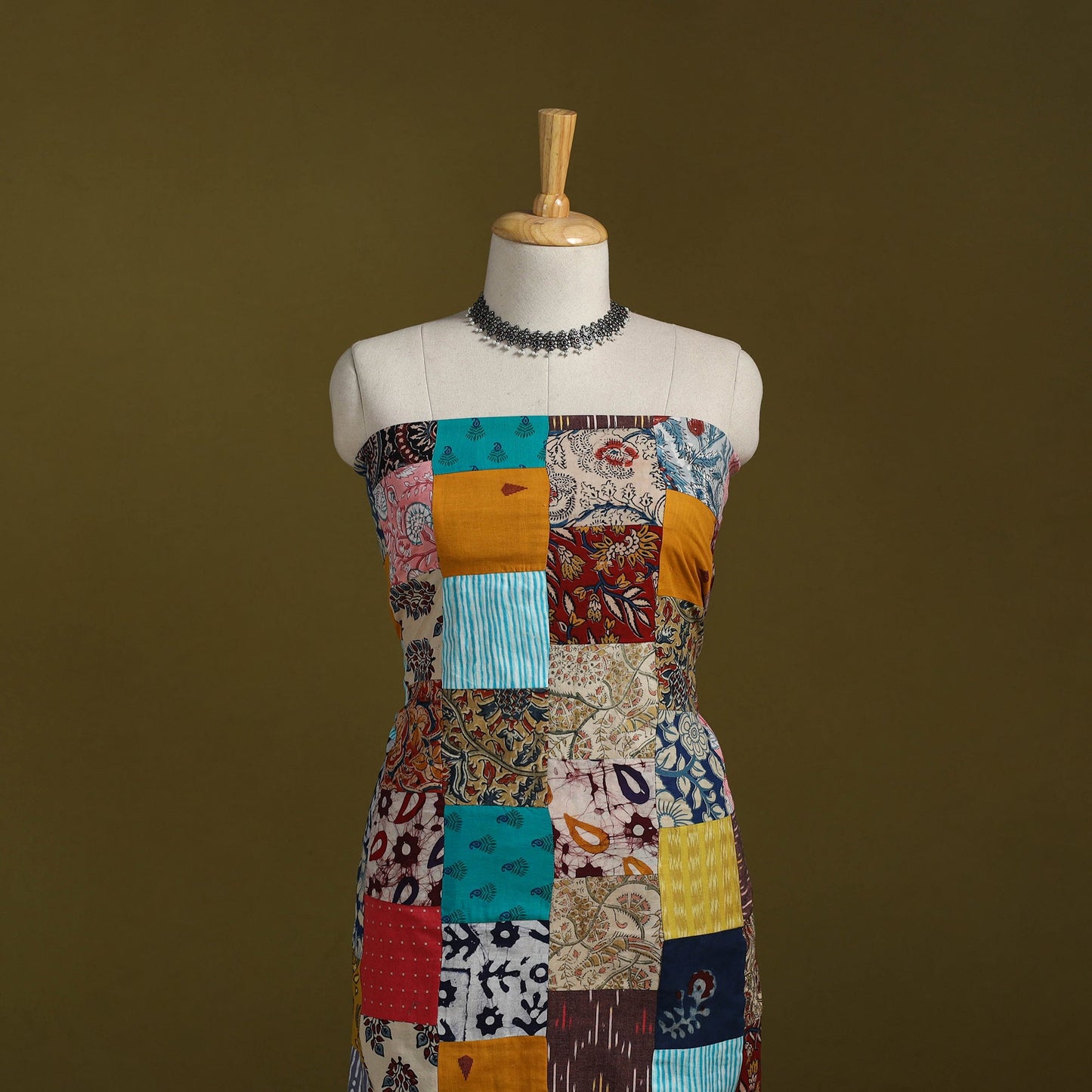 Hand-stitched mosaic cotton unstitched kurta material