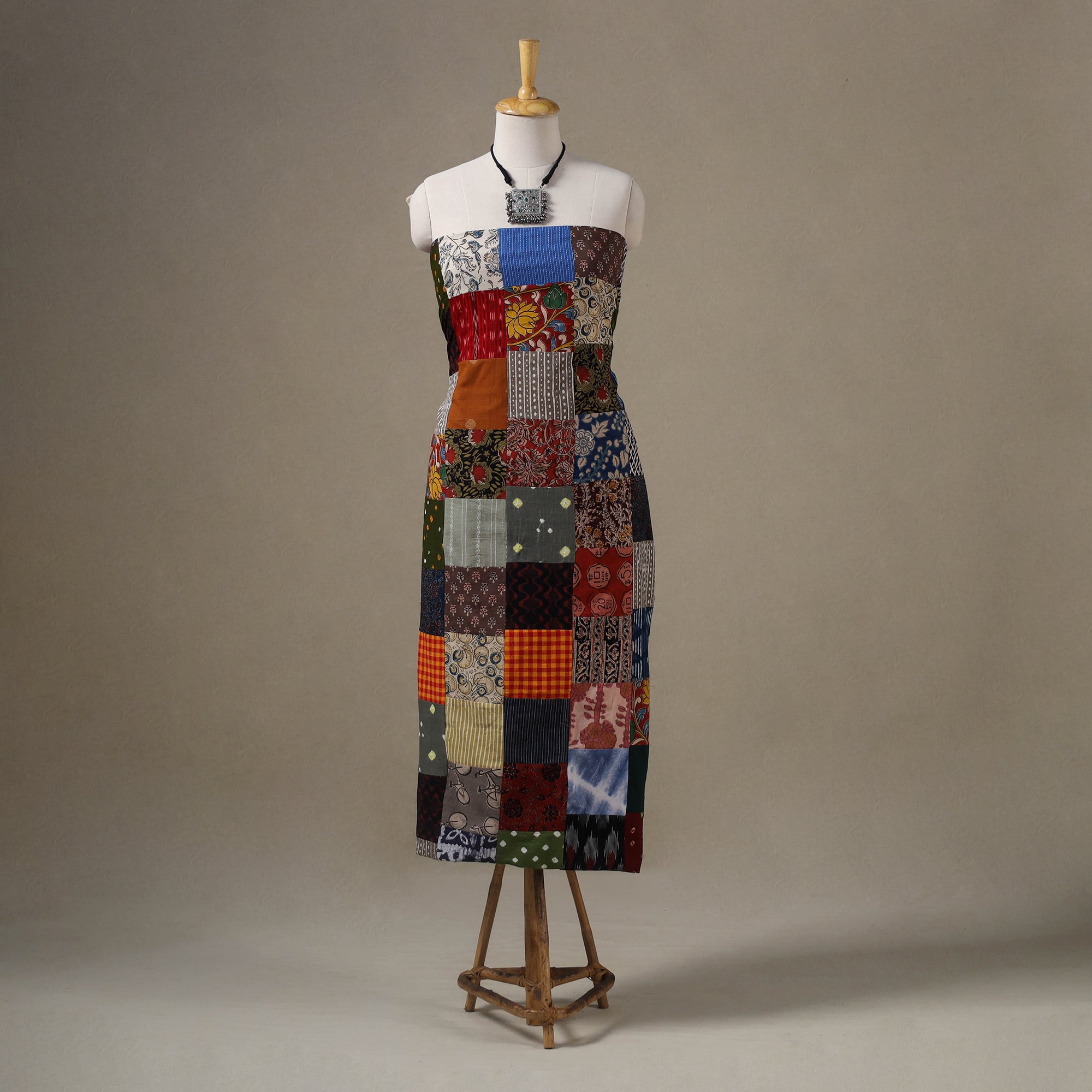 Multicolor - hand-stitched mosaic cotton unstitched kurta