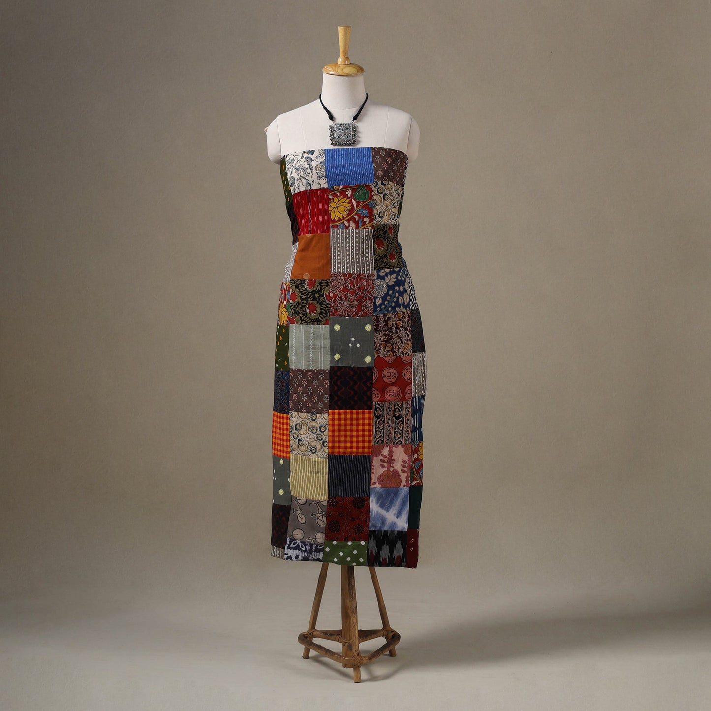 Multicolor - hand-stitched mosaic cotton unstitched kurta