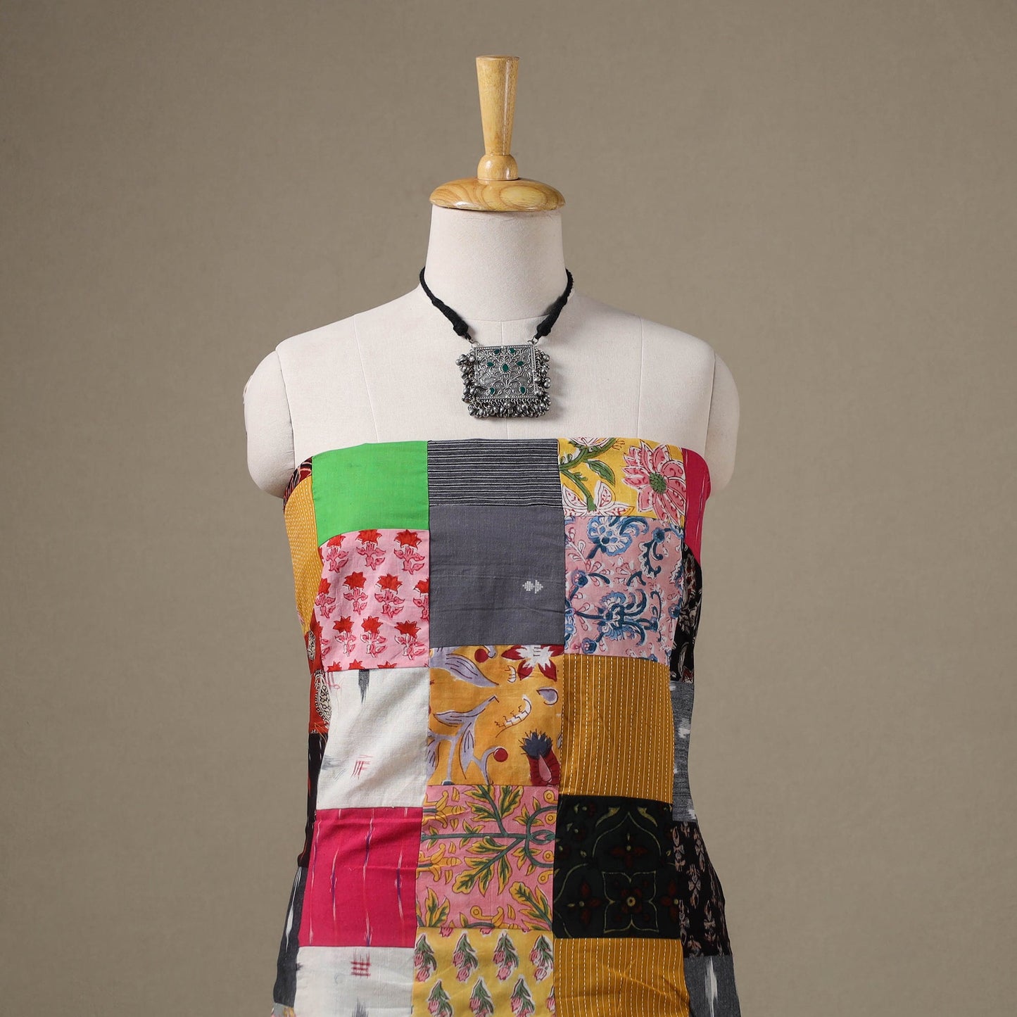 Multicolour Hand-Stitched Mosaic Cotton Kurta Material