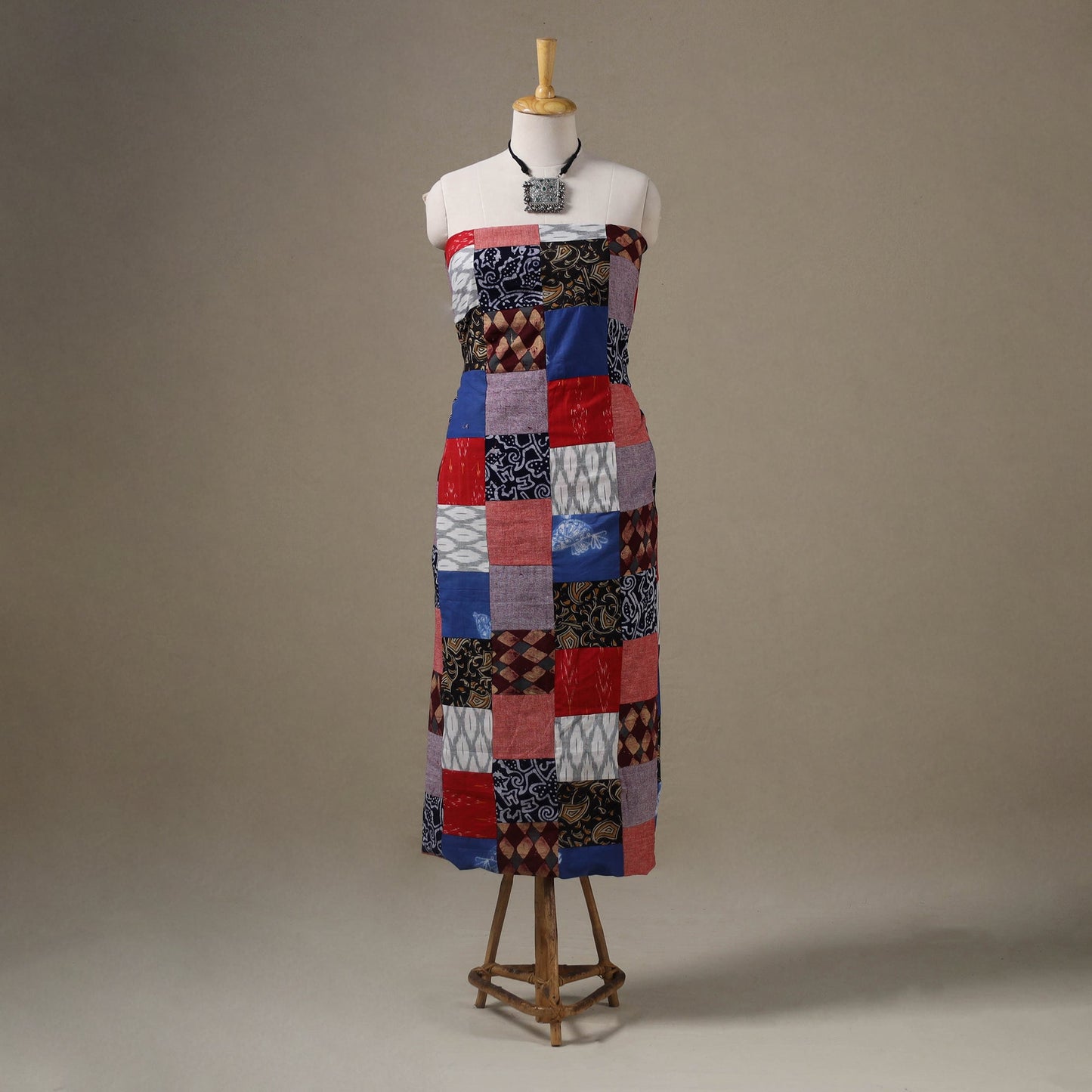 Multicolour Hand-Stitched Mosaic Cotton Kurta Material