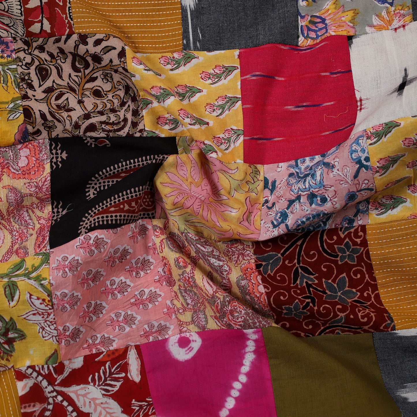 Multicolour Hand-Stitched Mosaic Cotton Kurta Material