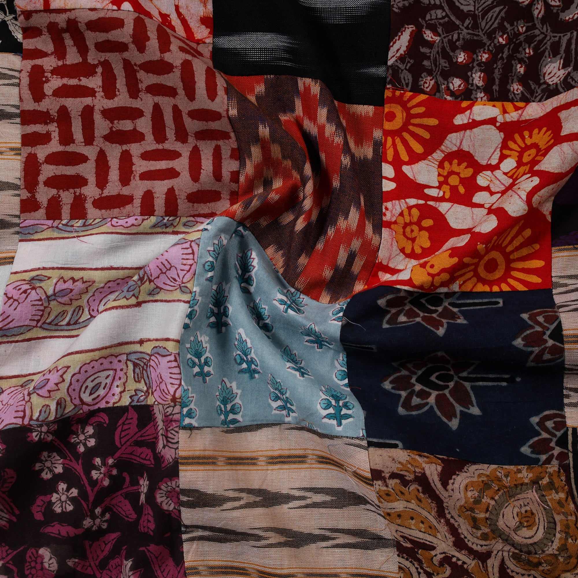 Multicolour Hand-Stitched Mosaic Cotton Kurta Material