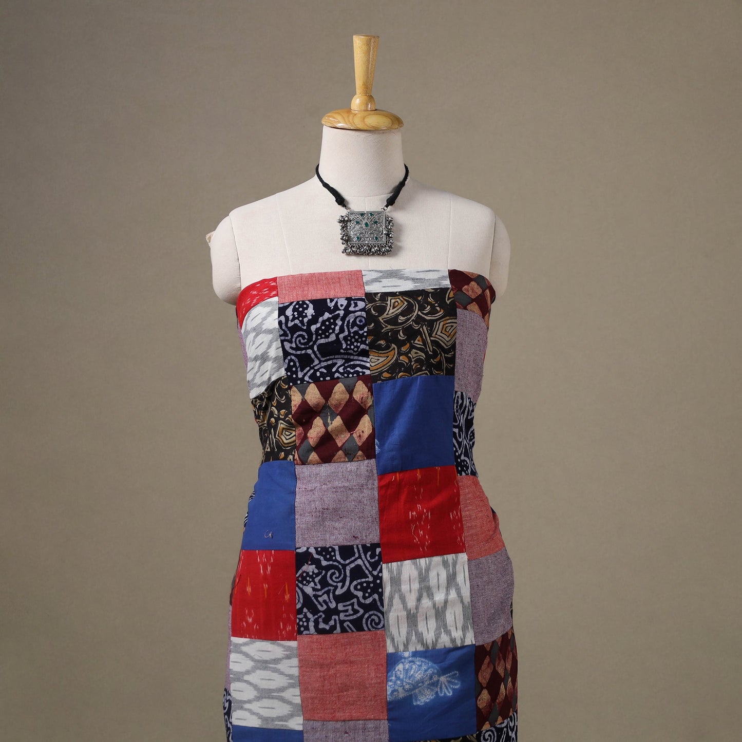 Multicolour Hand-Stitched Mosaic Cotton Kurta Material