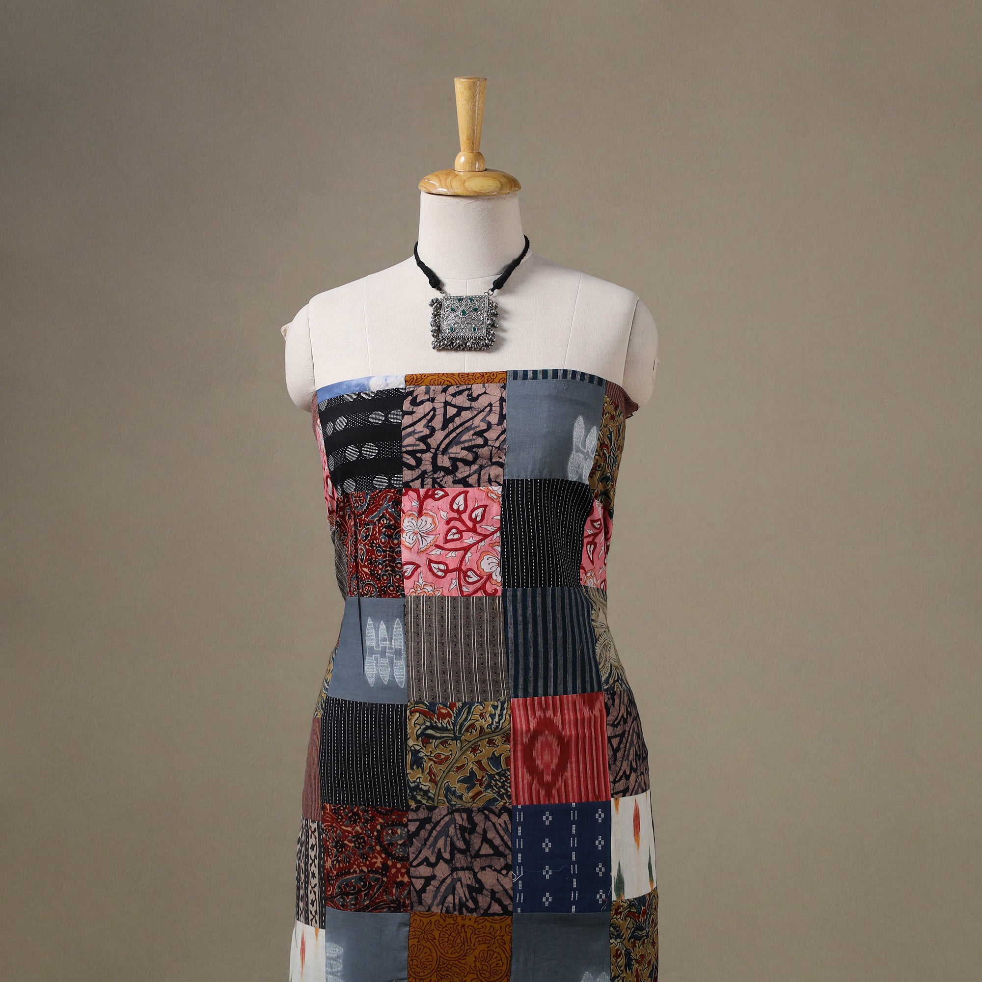 Multicolour Hand-Stitched Mosaic Cotton Kurta Material