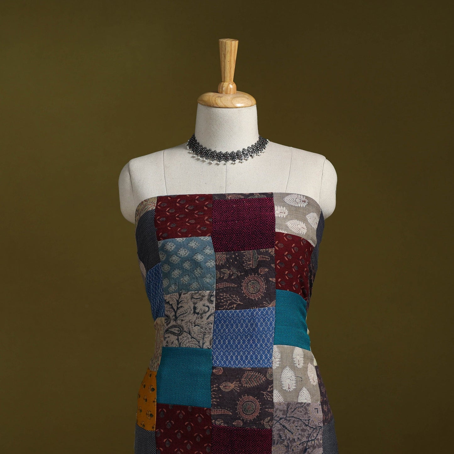 Hand-stitched mosaic woolen unstitched kurta material