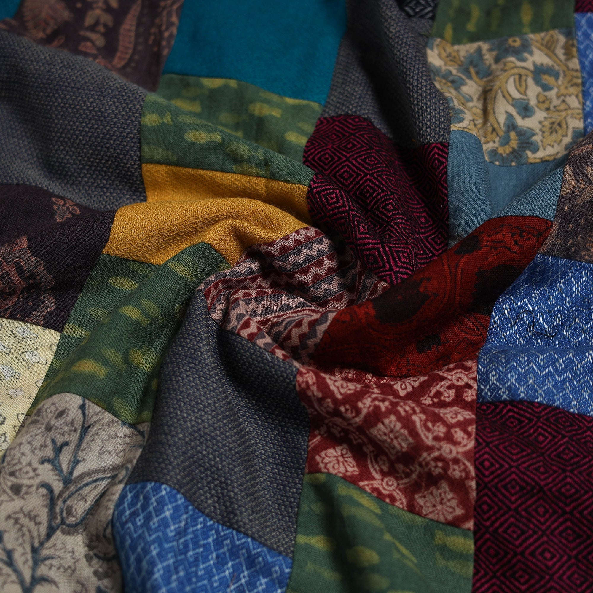 Hand-stitched mosaic woolen unstitched kurta material