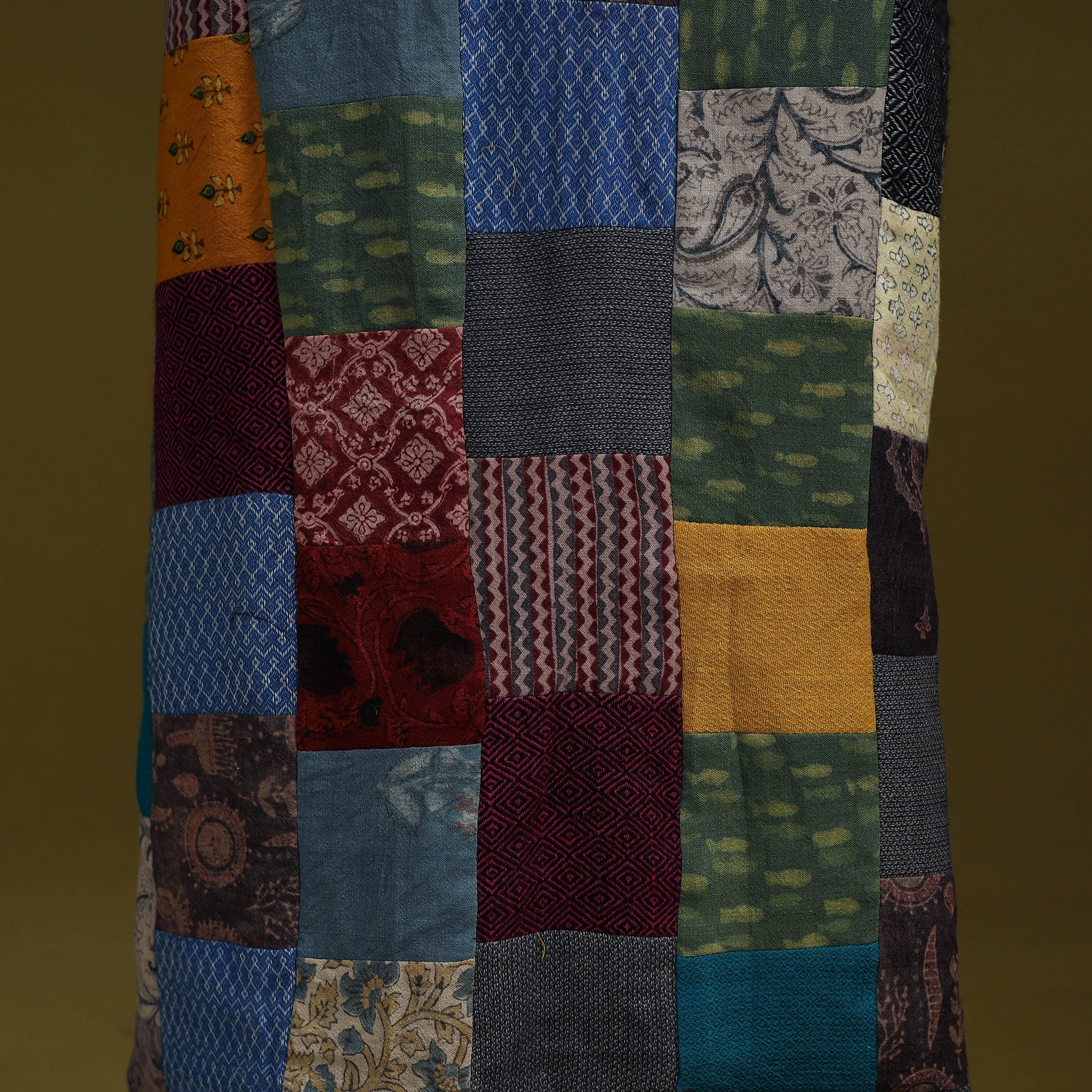 Hand-stitched mosaic woolen unstitched kurta material