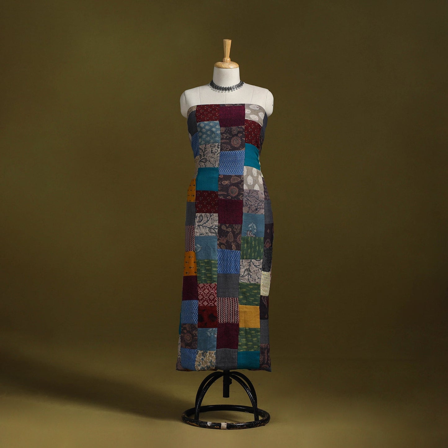 Hand-stitched mosaic woolen unstitched kurta material