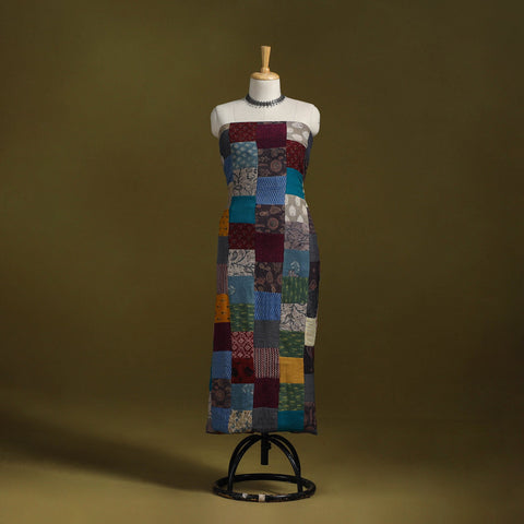 Hand-stitched mosaic woolen unstitched kurta material