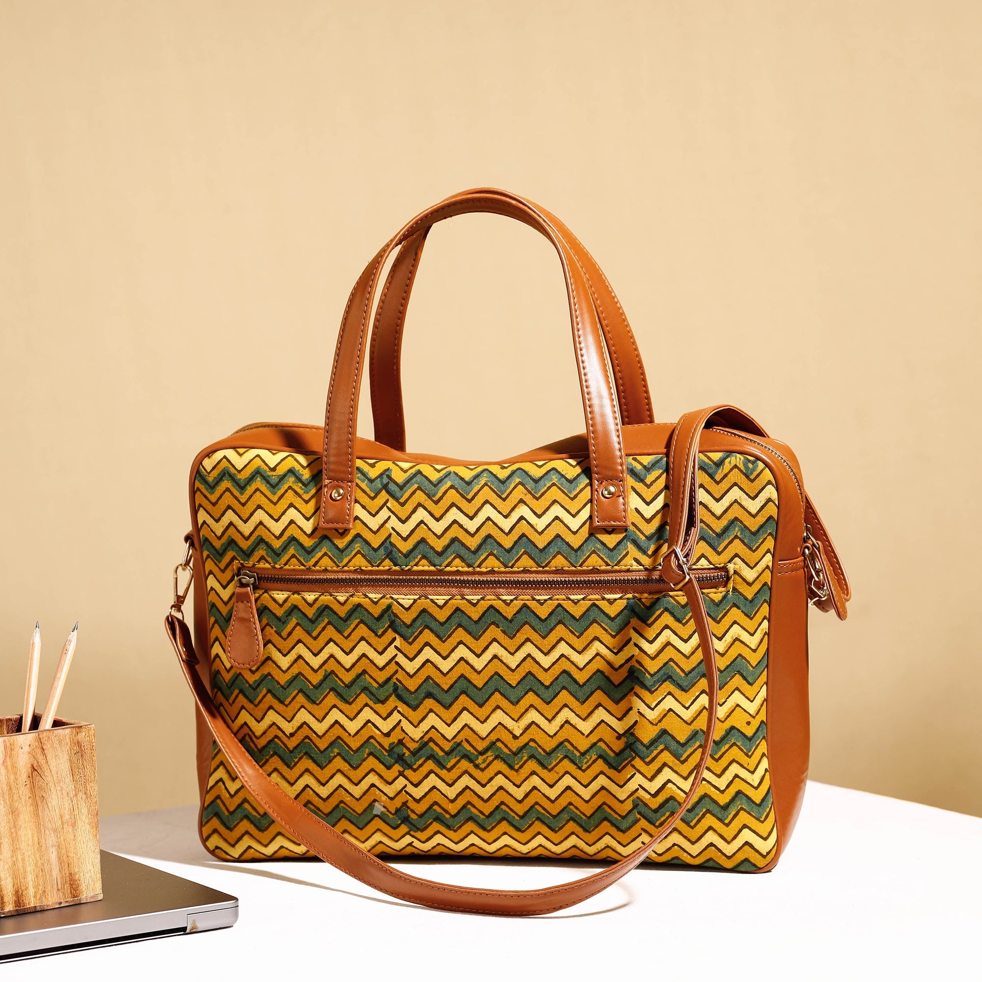  Handcrafted Ajrakh Block Printed Cotton Laptop Bag 