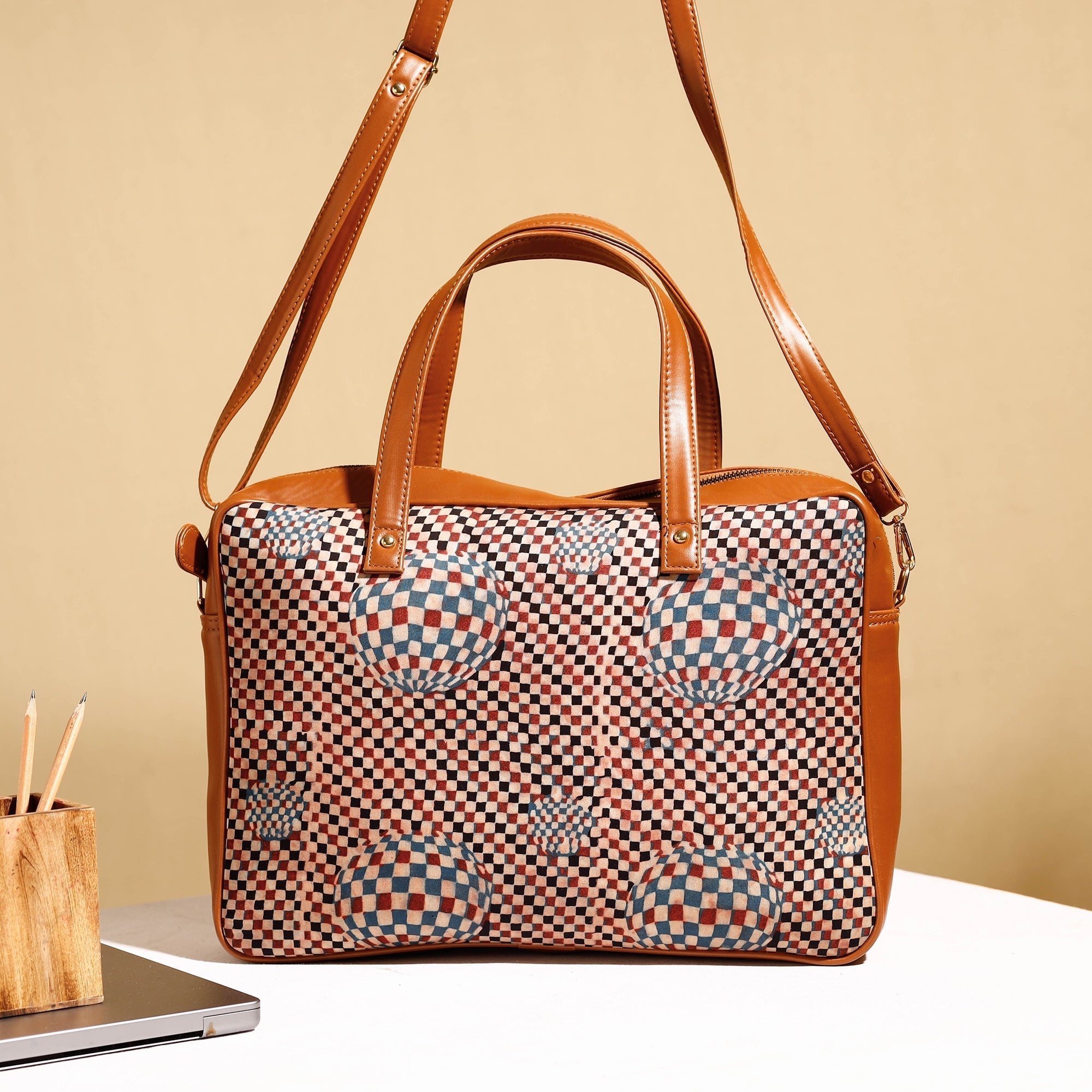  Handcrafted Ajrakh Block Printed Modal Silk Laptop Bag 