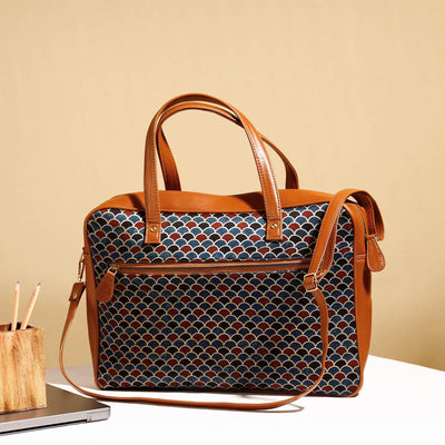  Handcrafted Ajrakh Block Printed Modal Silk Laptop Bag 