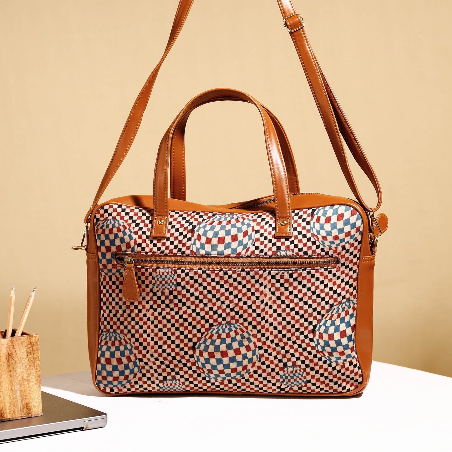 Handcrafted Ajrakh Block Printed Modal Silk Laptop Bag 