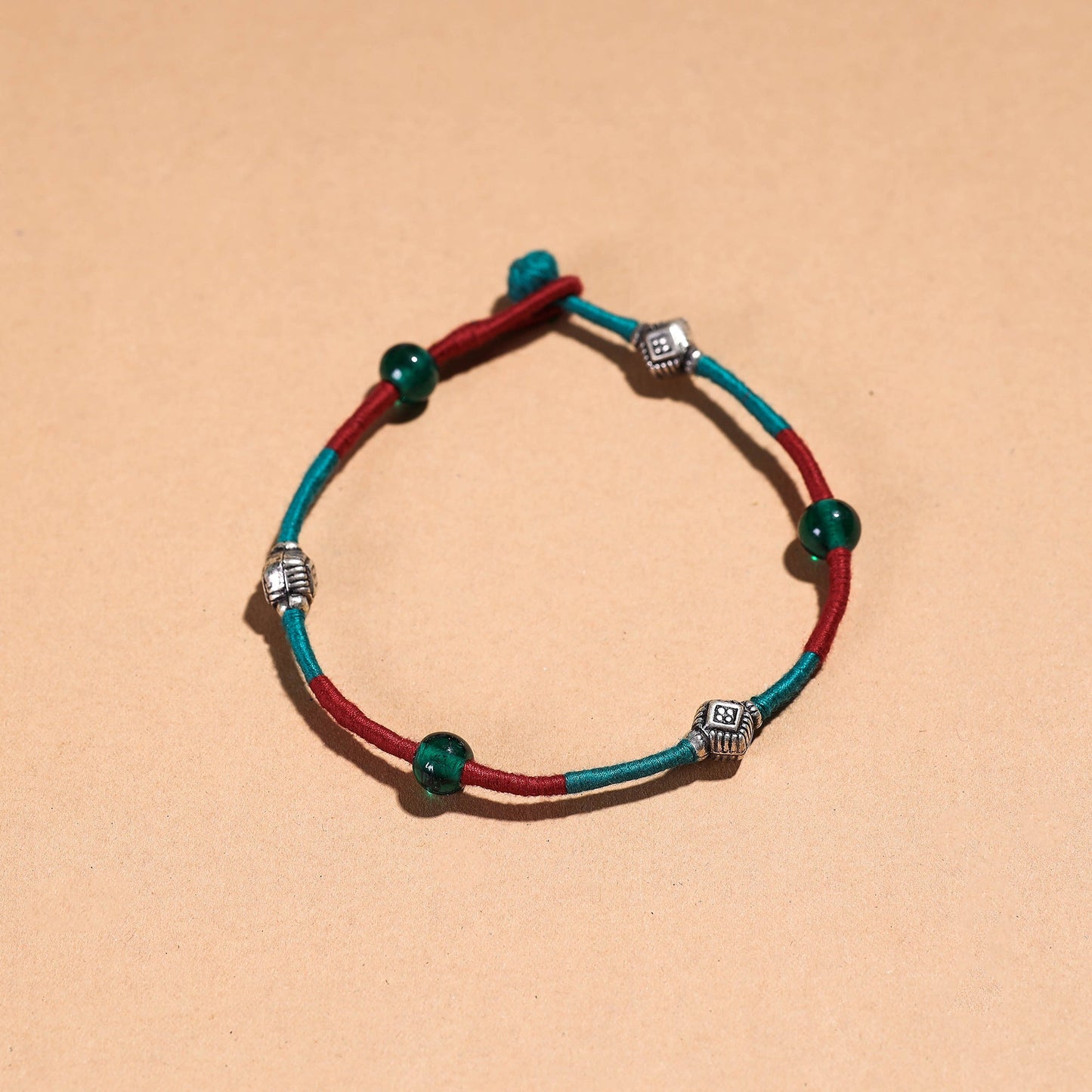 Red Handcrafted Bead & Thread Work Patwa Anklet 