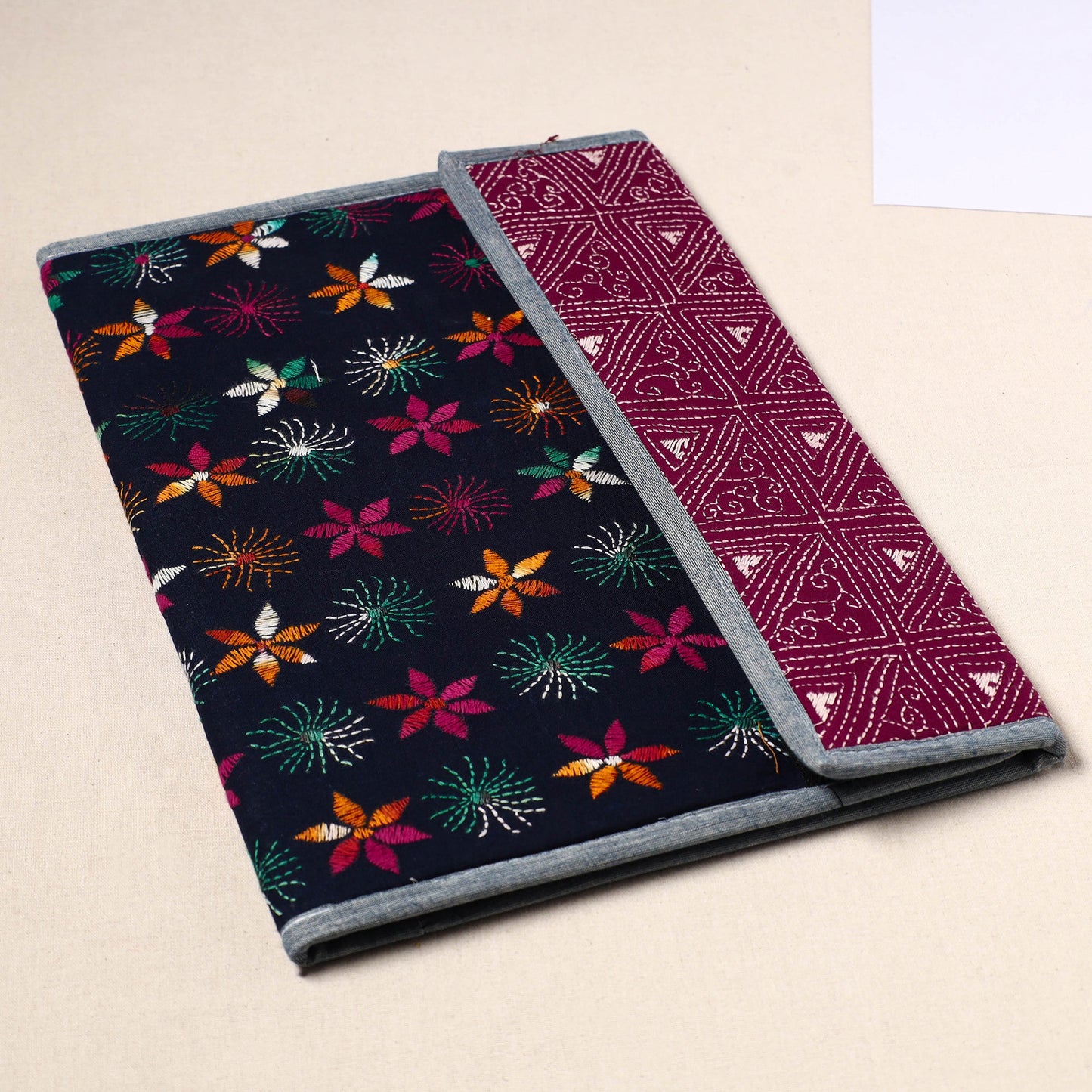 Multicolor Handcrafted Bengal Kantha Work File Folder
