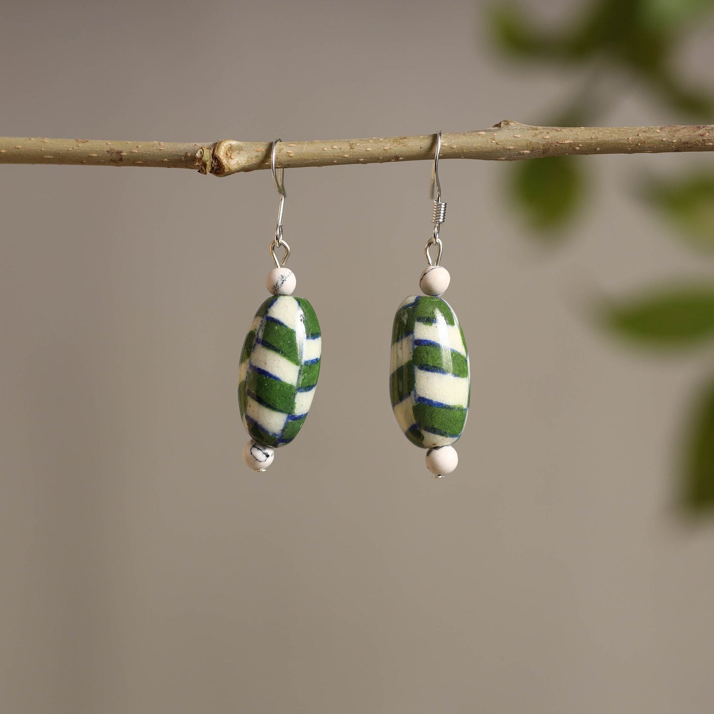 Handcrafted Blue Pottery Ceramic Earrings 02 