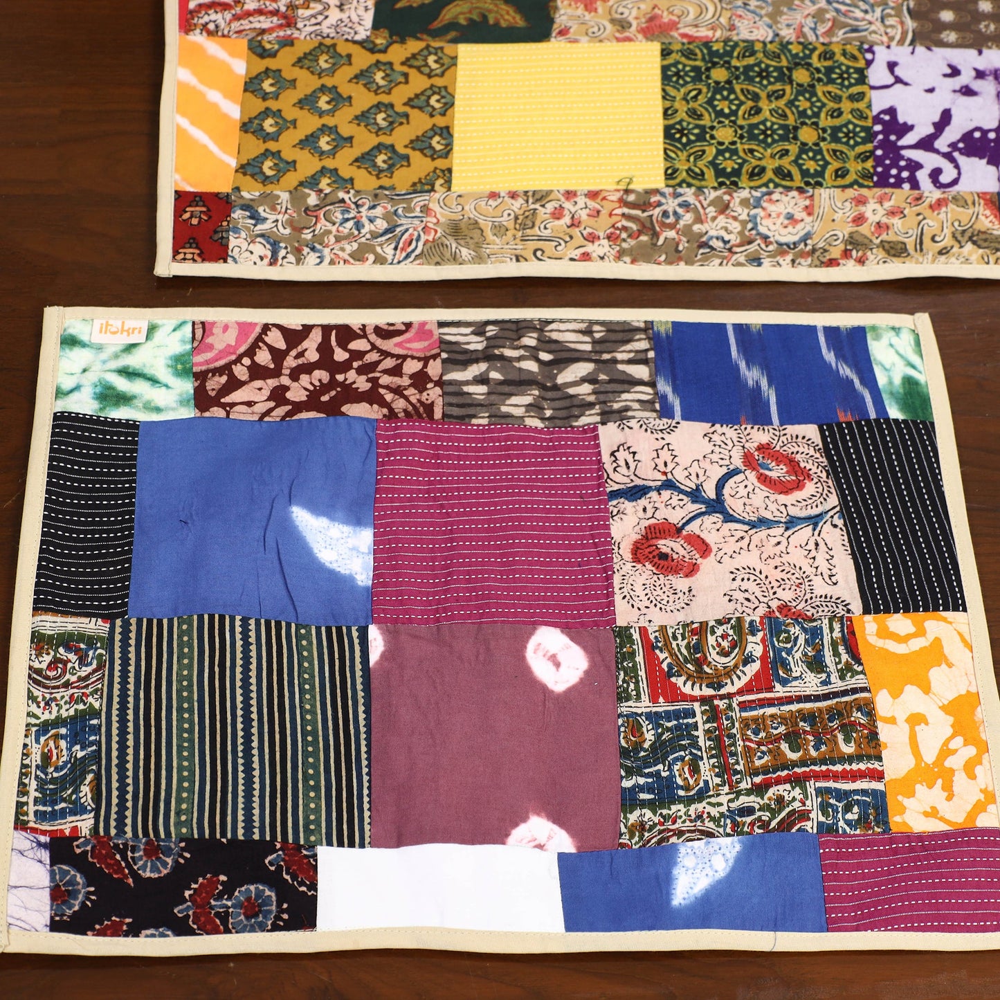 Multicolor - handcrafted cotton fusion table runner set