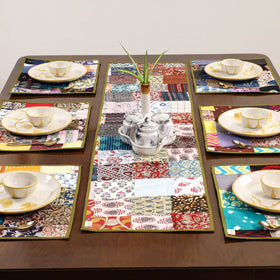 Multicolor - handcrafted cotton fusion table runner set
